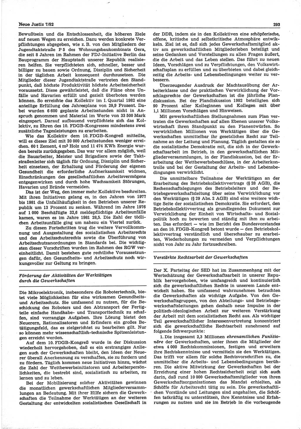 Neue Justiz (NJ), Zeitschrift für sozialistisches Recht und Gesetzlichkeit [Deutsche Demokratische Republik (DDR)], 36. Jahrgang 1982, Seite 293 (NJ DDR 1982, S. 293)