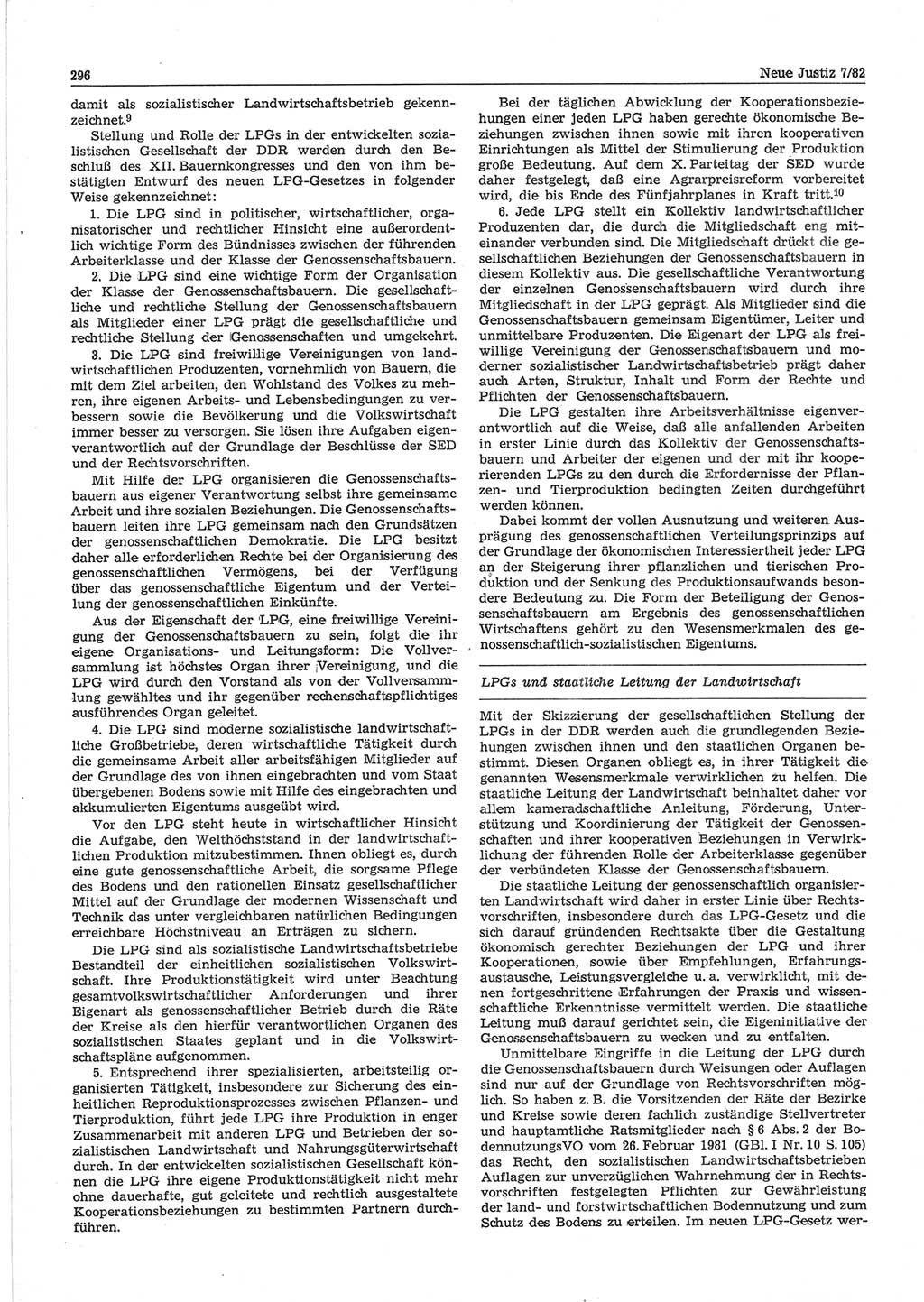 Neue Justiz (NJ), Zeitschrift für sozialistisches Recht und Gesetzlichkeit [Deutsche Demokratische Republik (DDR)], 36. Jahrgang 1982, Seite 296 (NJ DDR 1982, S. 296)