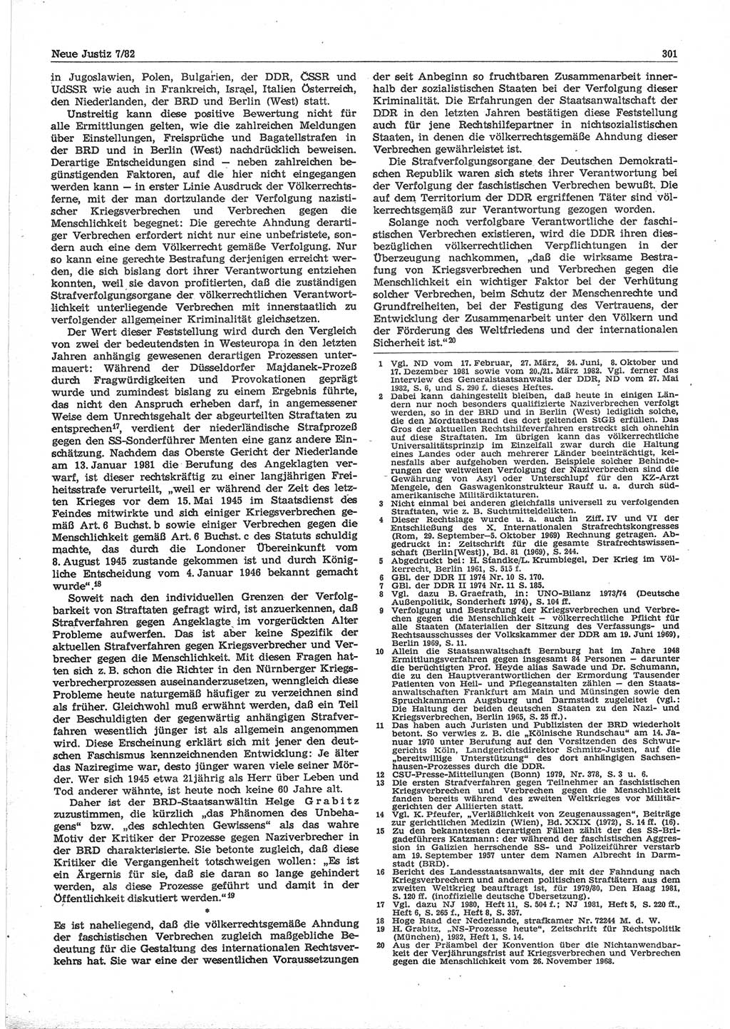 Neue Justiz (NJ), Zeitschrift für sozialistisches Recht und Gesetzlichkeit [Deutsche Demokratische Republik (DDR)], 36. Jahrgang 1982, Seite 301 (NJ DDR 1982, S. 301)