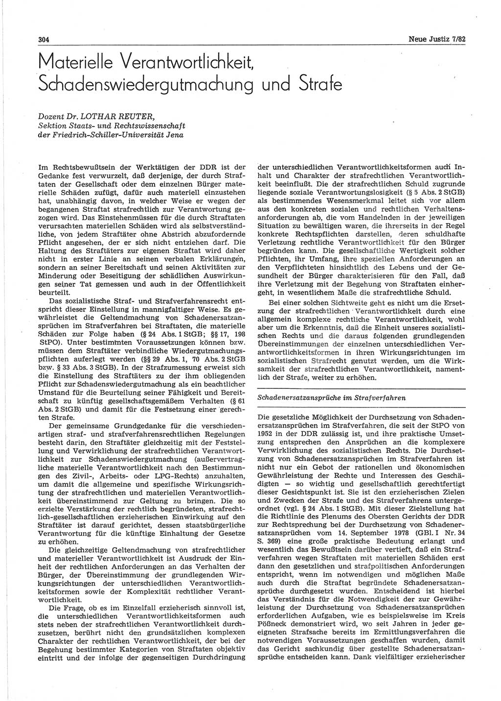 Neue Justiz (NJ), Zeitschrift für sozialistisches Recht und Gesetzlichkeit [Deutsche Demokratische Republik (DDR)], 36. Jahrgang 1982, Seite 304 (NJ DDR 1982, S. 304)