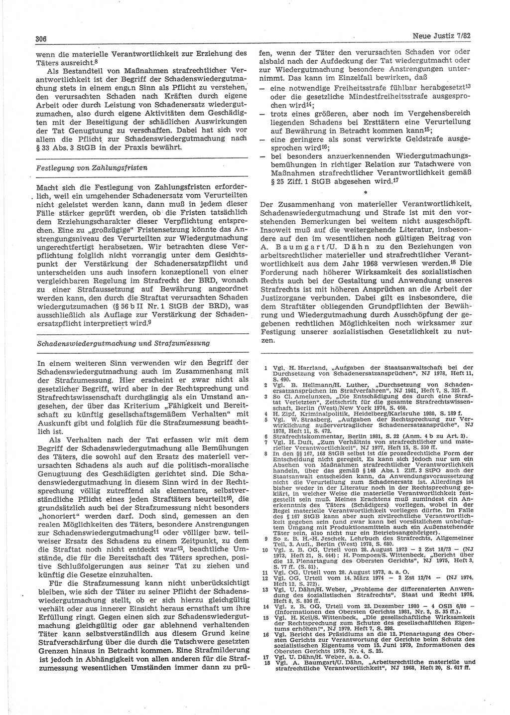 Neue Justiz (NJ), Zeitschrift für sozialistisches Recht und Gesetzlichkeit [Deutsche Demokratische Republik (DDR)], 36. Jahrgang 1982, Seite 306 (NJ DDR 1982, S. 306)