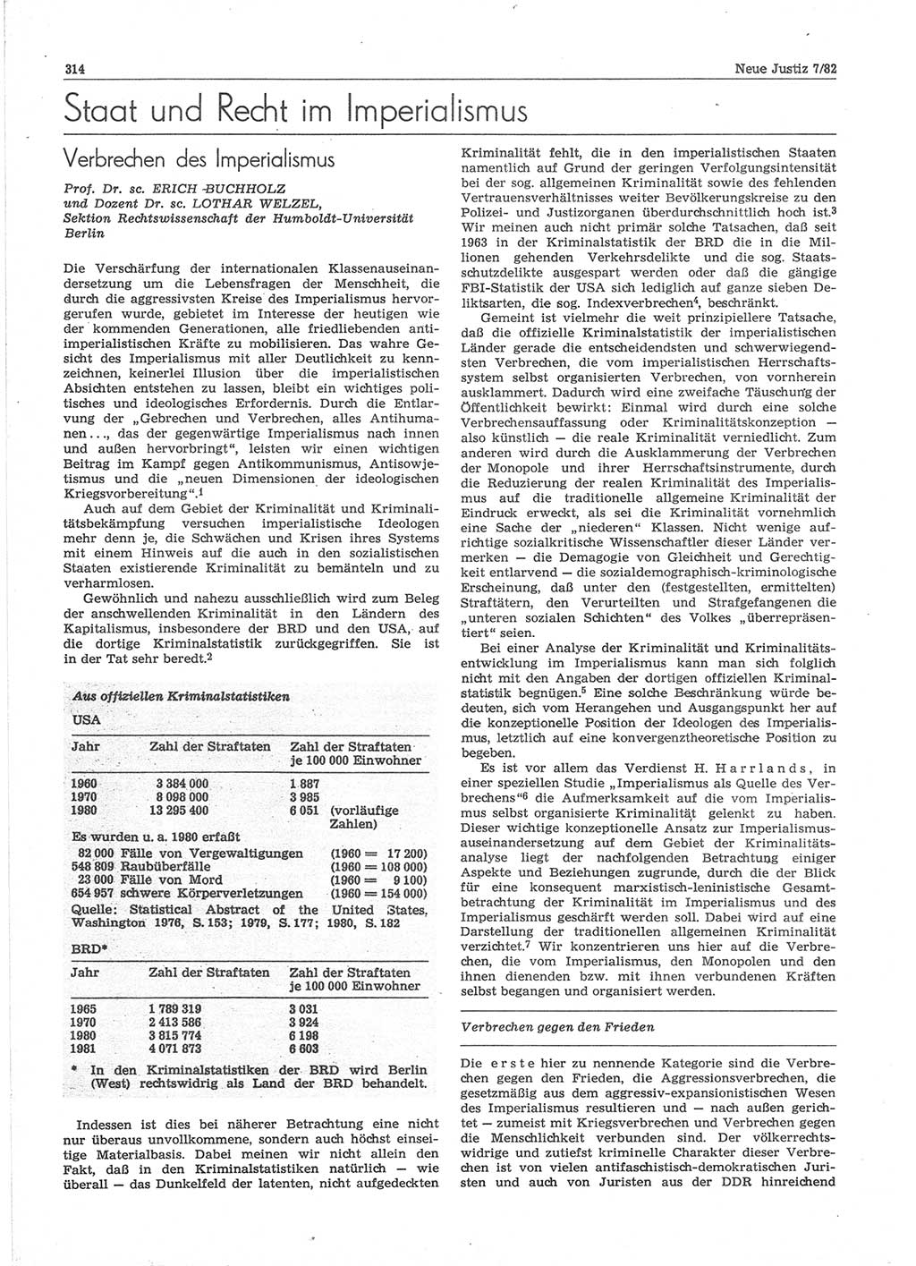 Neue Justiz (NJ), Zeitschrift für sozialistisches Recht und Gesetzlichkeit [Deutsche Demokratische Republik (DDR)], 36. Jahrgang 1982, Seite 314 (NJ DDR 1982, S. 314)