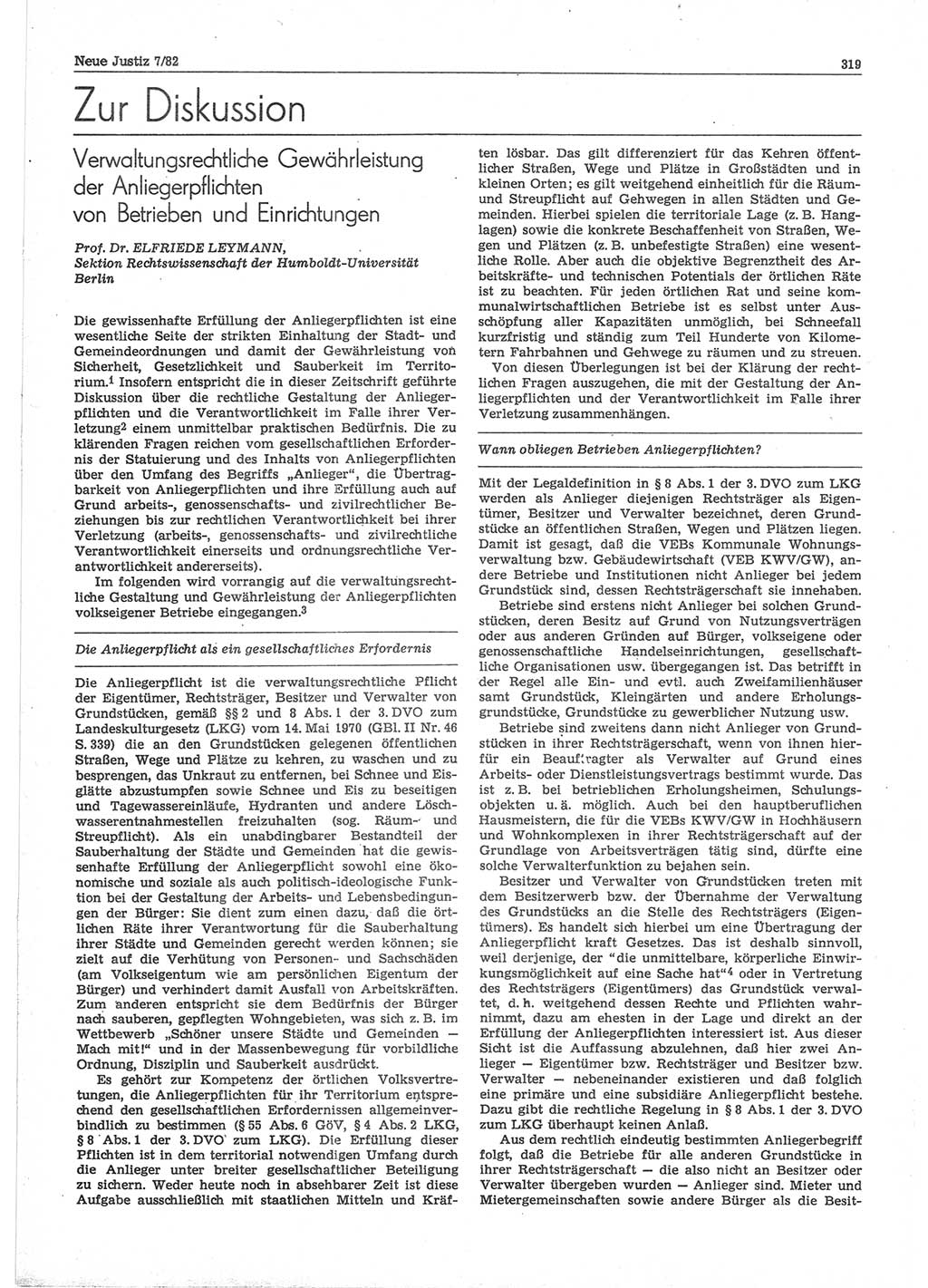 Neue Justiz (NJ), Zeitschrift für sozialistisches Recht und Gesetzlichkeit [Deutsche Demokratische Republik (DDR)], 36. Jahrgang 1982, Seite 319 (NJ DDR 1982, S. 319)