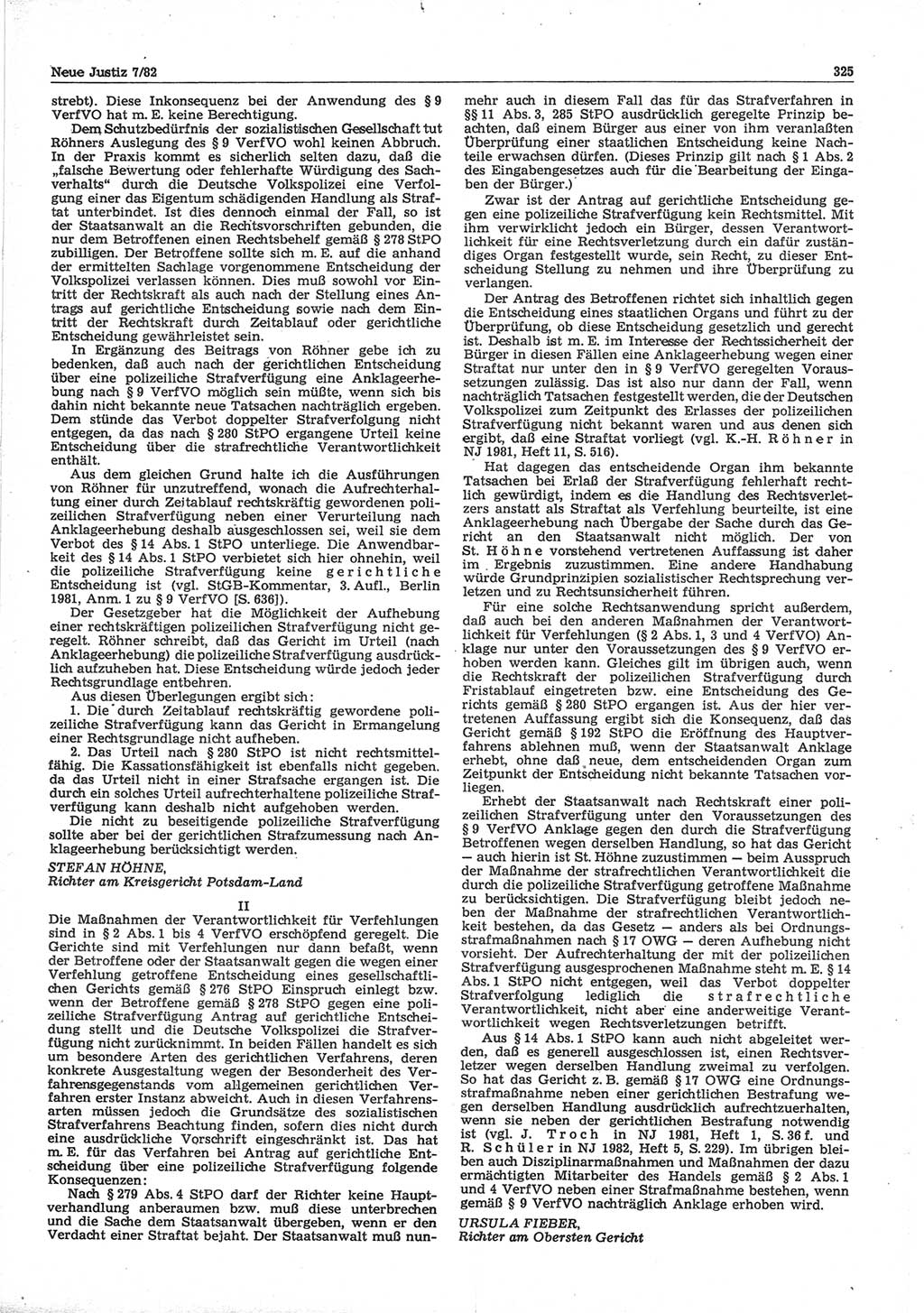 Neue Justiz (NJ), Zeitschrift für sozialistisches Recht und Gesetzlichkeit [Deutsche Demokratische Republik (DDR)], 36. Jahrgang 1982, Seite 325 (NJ DDR 1982, S. 325)