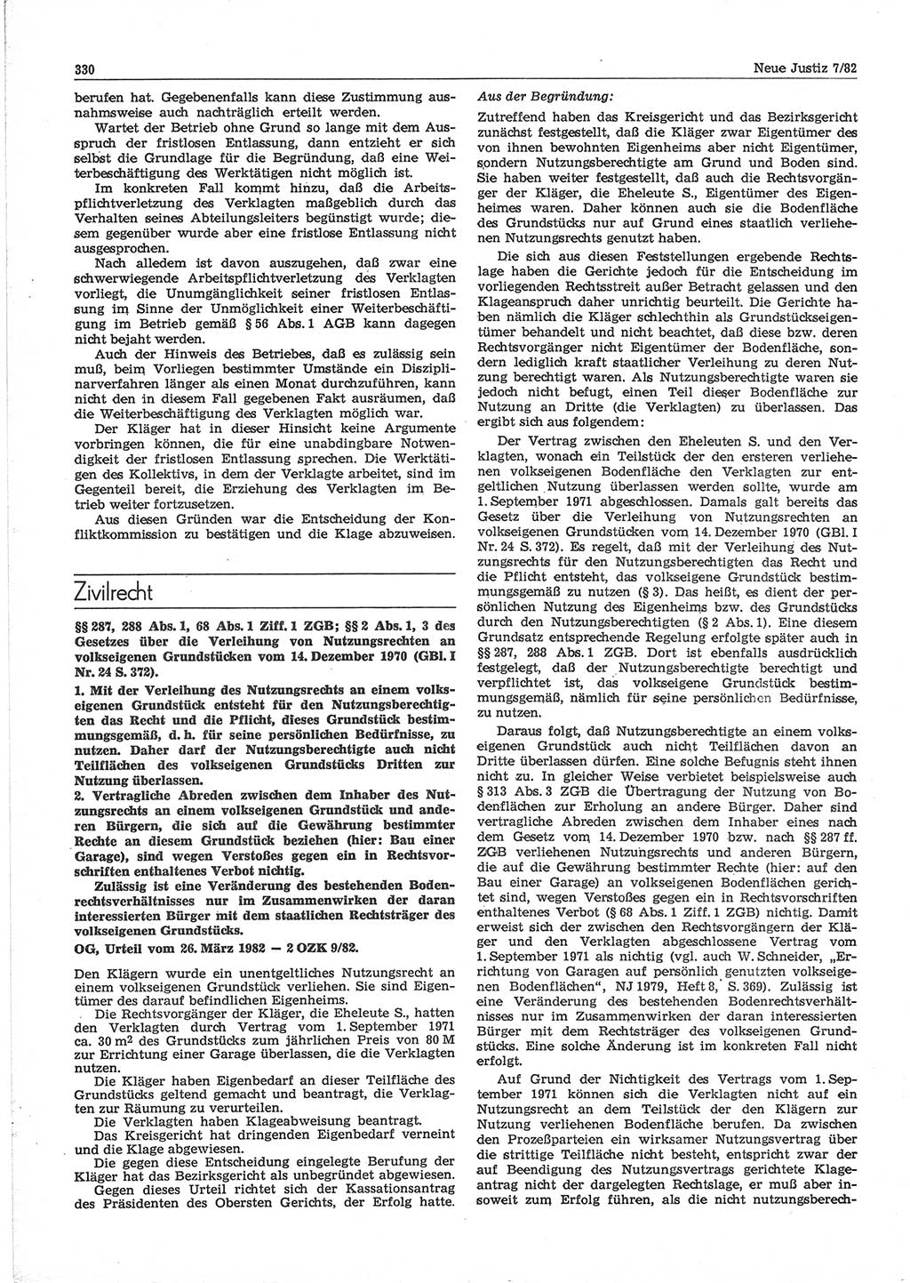 Neue Justiz (NJ), Zeitschrift für sozialistisches Recht und Gesetzlichkeit [Deutsche Demokratische Republik (DDR)], 36. Jahrgang 1982, Seite 330 (NJ DDR 1982, S. 330)