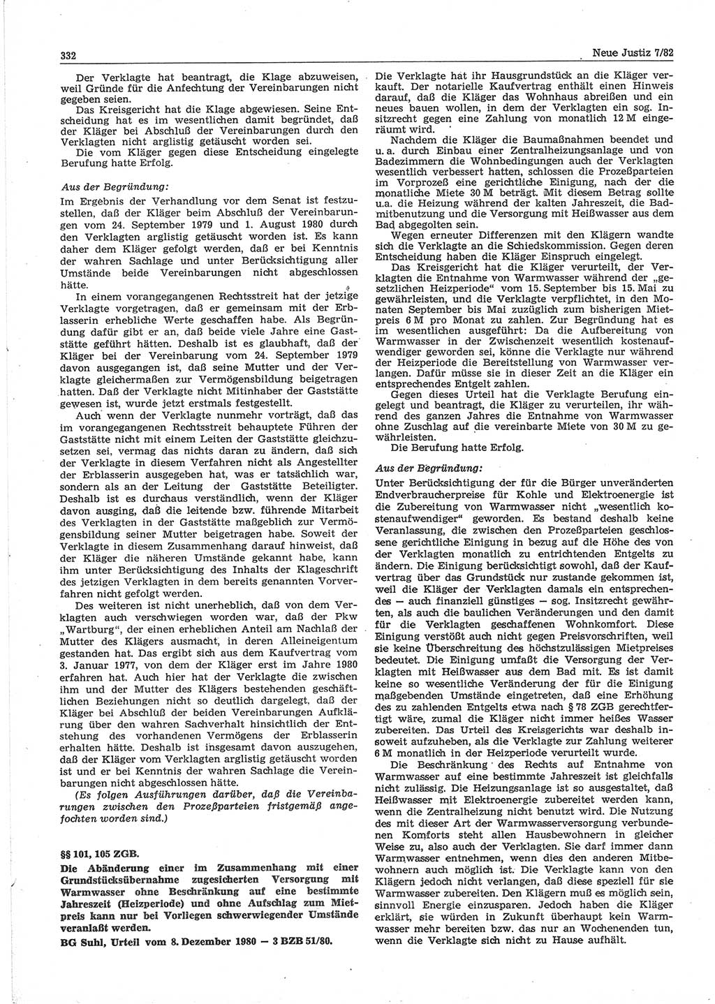 Neue Justiz (NJ), Zeitschrift für sozialistisches Recht und Gesetzlichkeit [Deutsche Demokratische Republik (DDR)], 36. Jahrgang 1982, Seite 332 (NJ DDR 1982, S. 332)