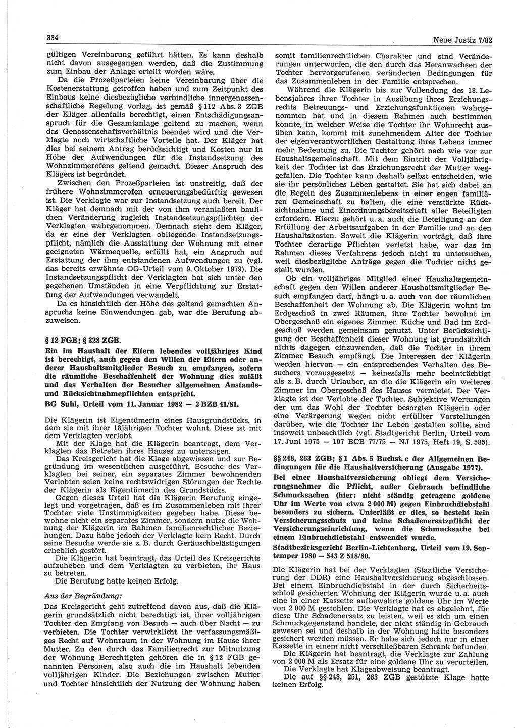 Neue Justiz (NJ), Zeitschrift für sozialistisches Recht und Gesetzlichkeit [Deutsche Demokratische Republik (DDR)], 36. Jahrgang 1982, Seite 334 (NJ DDR 1982, S. 334)