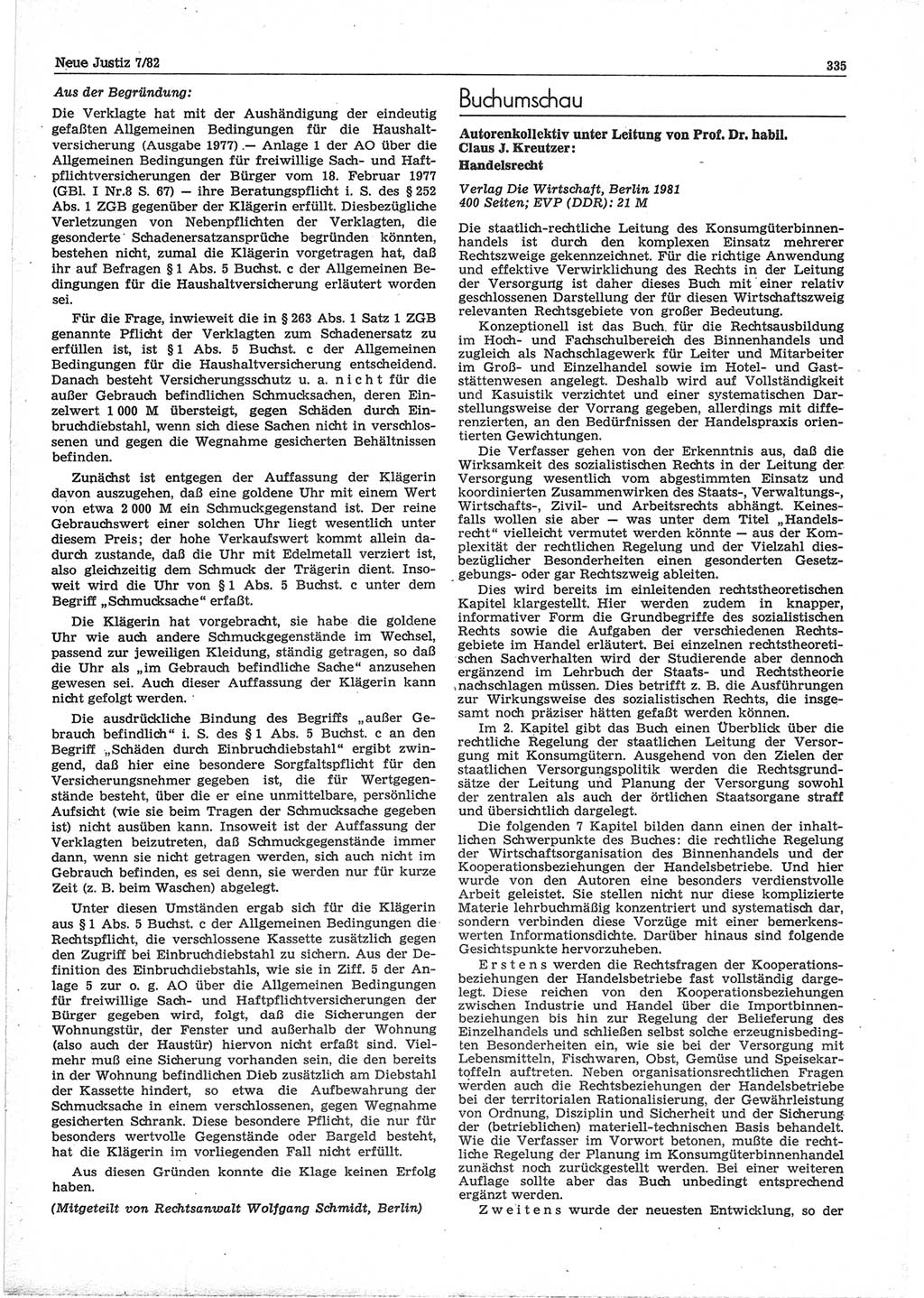 Neue Justiz (NJ), Zeitschrift für sozialistisches Recht und Gesetzlichkeit [Deutsche Demokratische Republik (DDR)], 36. Jahrgang 1982, Seite 335 (NJ DDR 1982, S. 335)