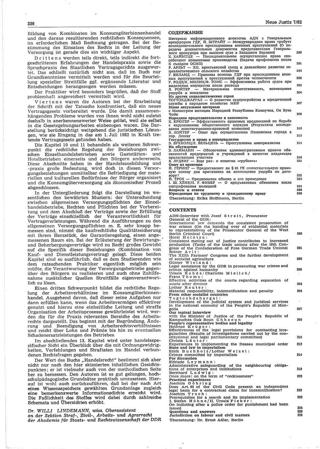 Neue Justiz (NJ), Zeitschrift für sozialistisches Recht und Gesetzlichkeit [Deutsche Demokratische Republik (DDR)], 36. Jahrgang 1982, Seite 336 (NJ DDR 1982, S. 336)