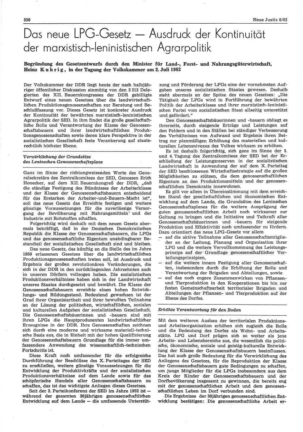 Neue Justiz (NJ), Zeitschrift für sozialistisches Recht und Gesetzlichkeit [Deutsche Demokratische Republik (DDR)], 36. Jahrgang 1982, Seite 338 (NJ DDR 1982, S. 338)