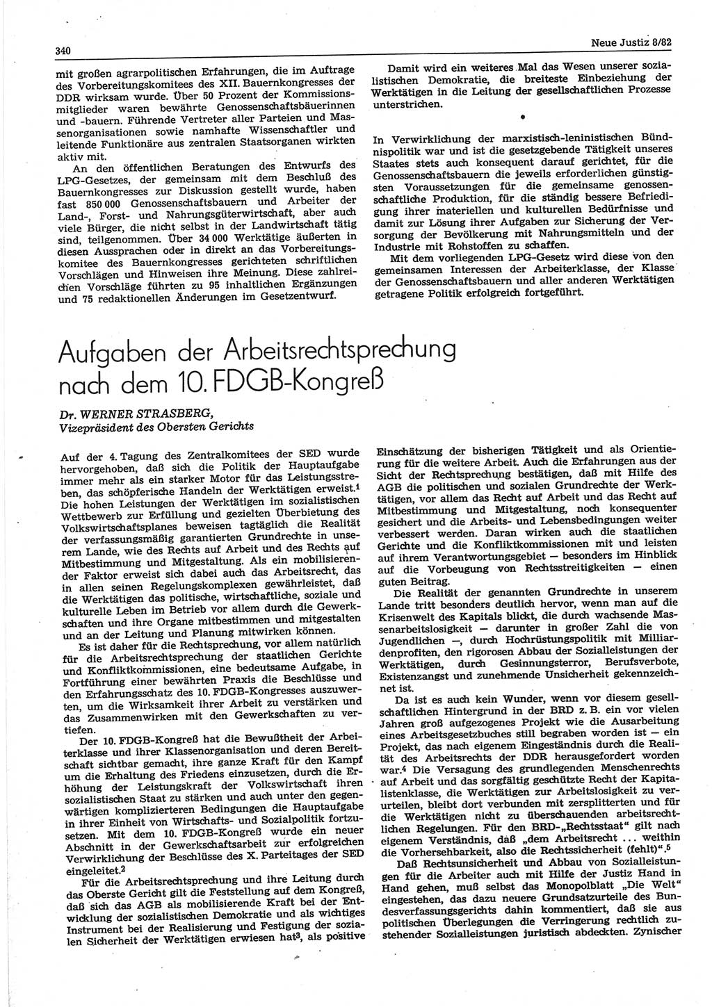 Neue Justiz (NJ), Zeitschrift für sozialistisches Recht und Gesetzlichkeit [Deutsche Demokratische Republik (DDR)], 36. Jahrgang 1982, Seite 340 (NJ DDR 1982, S. 340)