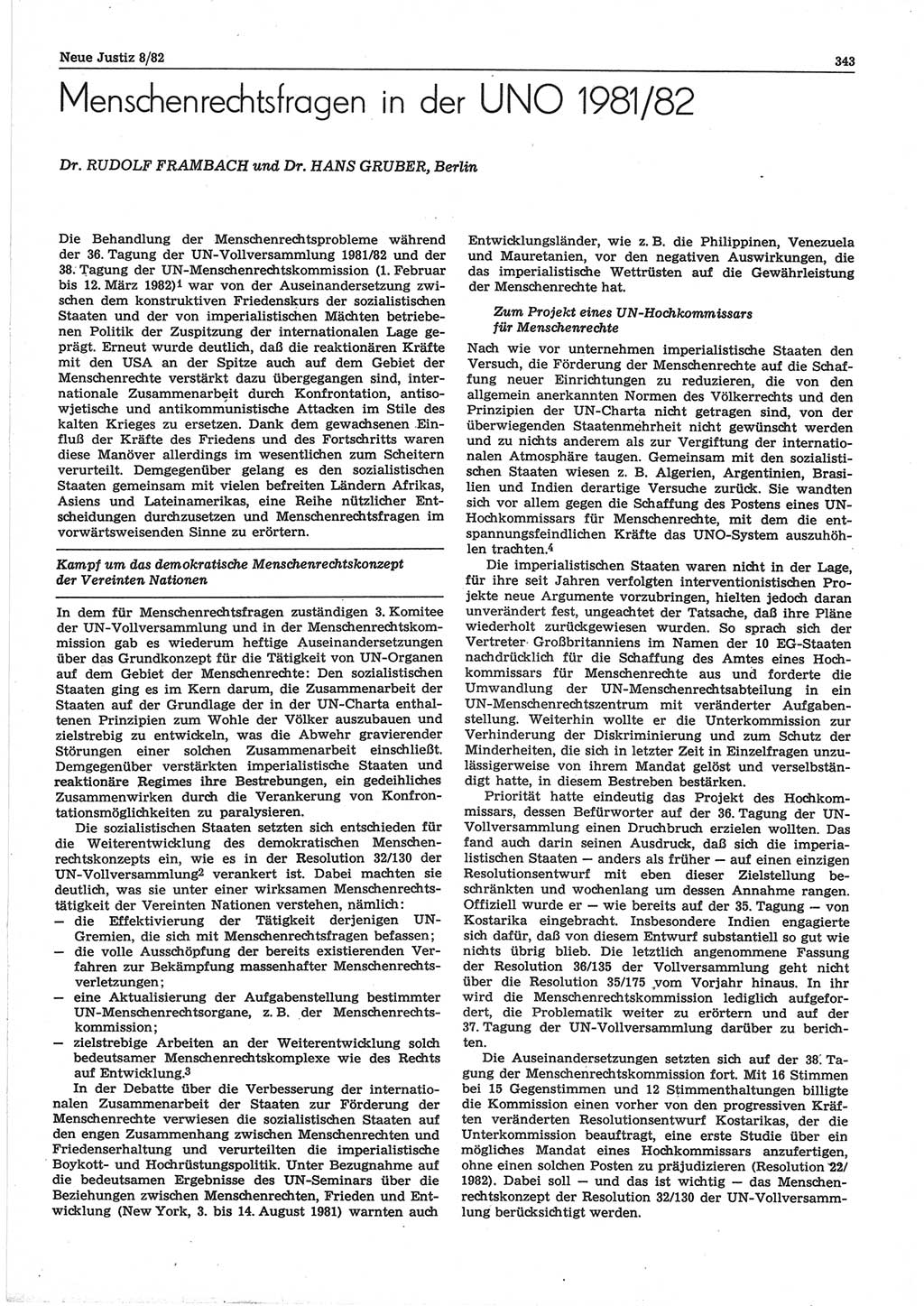 Neue Justiz (NJ), Zeitschrift für sozialistisches Recht und Gesetzlichkeit [Deutsche Demokratische Republik (DDR)], 36. Jahrgang 1982, Seite 343 (NJ DDR 1982, S. 343)