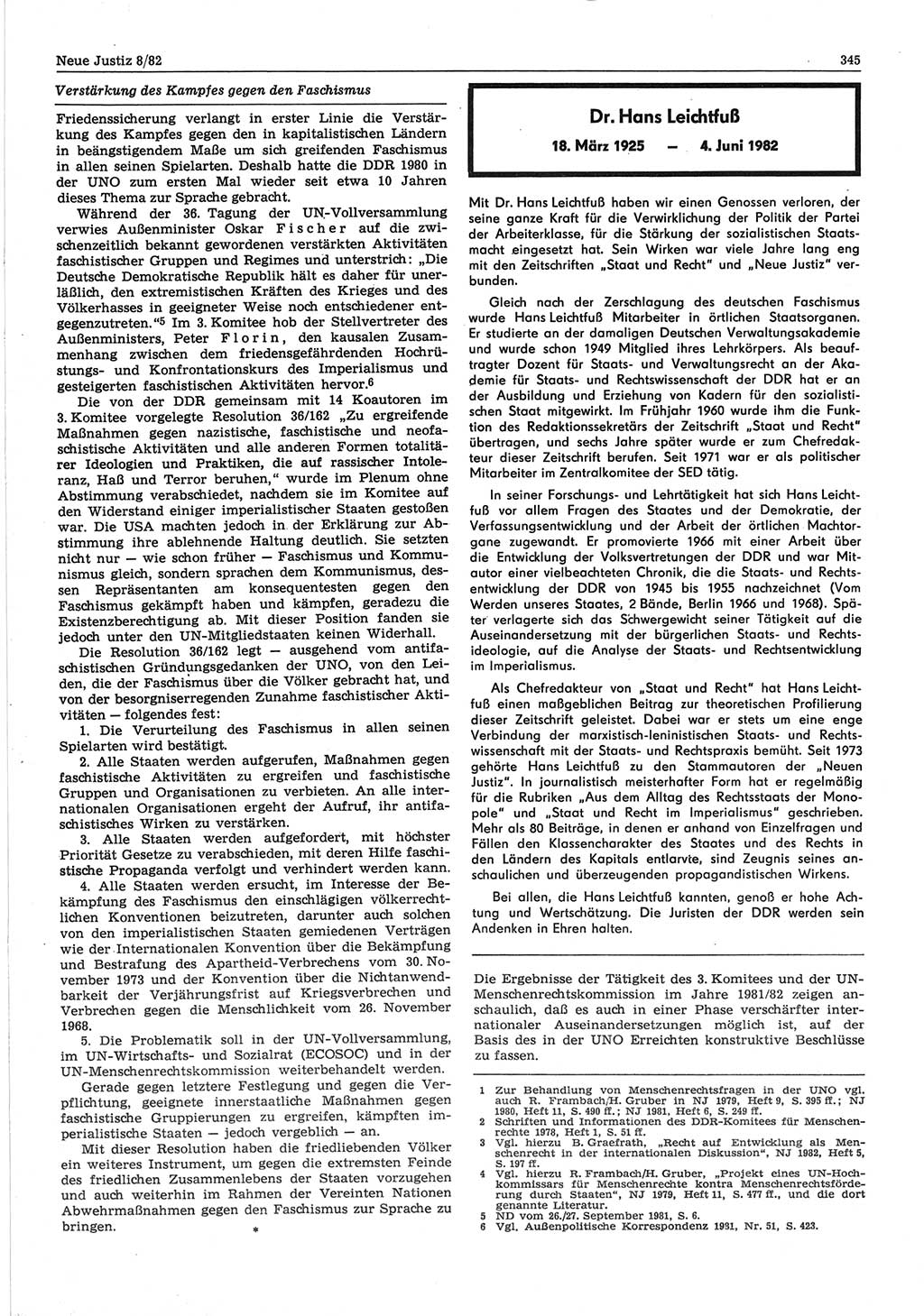 Neue Justiz (NJ), Zeitschrift für sozialistisches Recht und Gesetzlichkeit [Deutsche Demokratische Republik (DDR)], 36. Jahrgang 1982, Seite 345 (NJ DDR 1982, S. 345)