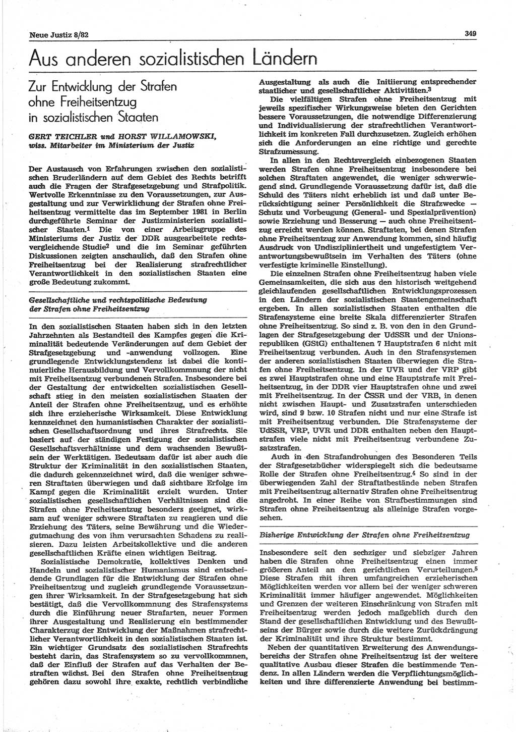 Neue Justiz (NJ), Zeitschrift für sozialistisches Recht und Gesetzlichkeit [Deutsche Demokratische Republik (DDR)], 36. Jahrgang 1982, Seite 349 (NJ DDR 1982, S. 349)