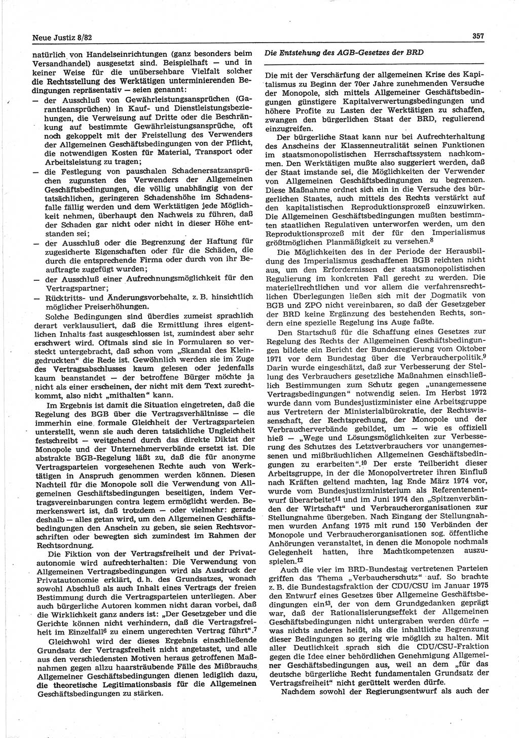 Neue Justiz (NJ), Zeitschrift für sozialistisches Recht und Gesetzlichkeit [Deutsche Demokratische Republik (DDR)], 36. Jahrgang 1982, Seite 357 (NJ DDR 1982, S. 357)