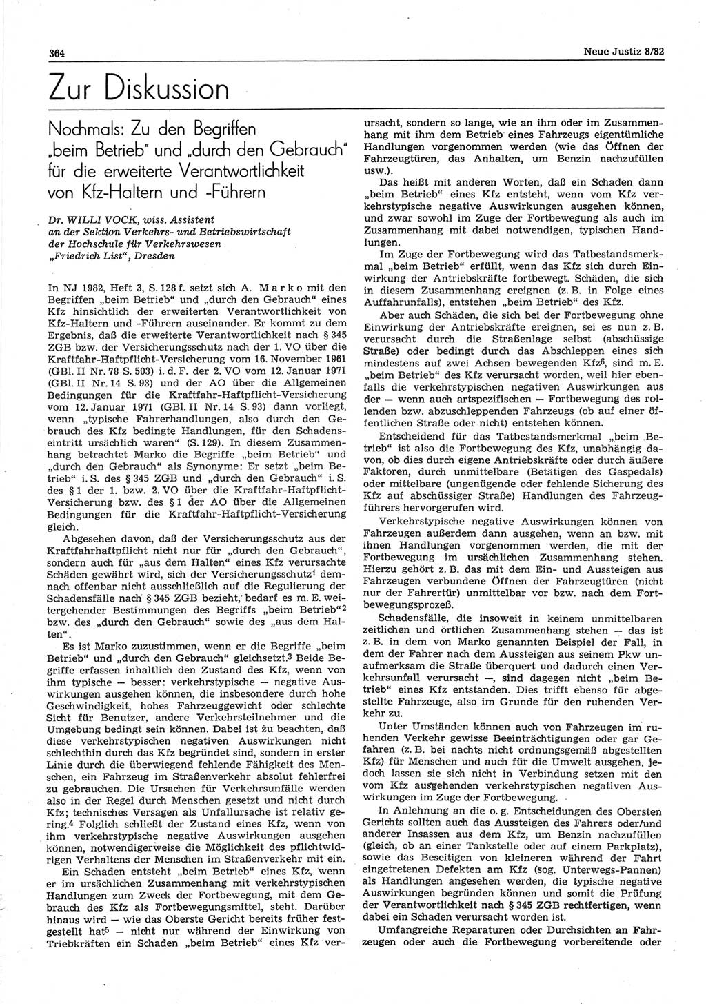 Neue Justiz (NJ), Zeitschrift für sozialistisches Recht und Gesetzlichkeit [Deutsche Demokratische Republik (DDR)], 36. Jahrgang 1982, Seite 364 (NJ DDR 1982, S. 364)