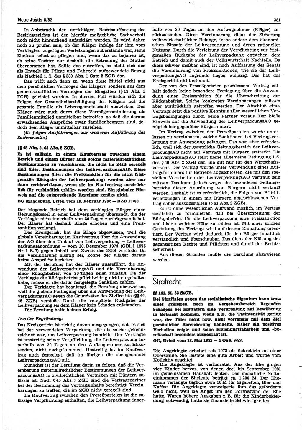 Neue Justiz (NJ), Zeitschrift für sozialistisches Recht und Gesetzlichkeit [Deutsche Demokratische Republik (DDR)], 36. Jahrgang 1982, Seite 381 (NJ DDR 1982, S. 381)