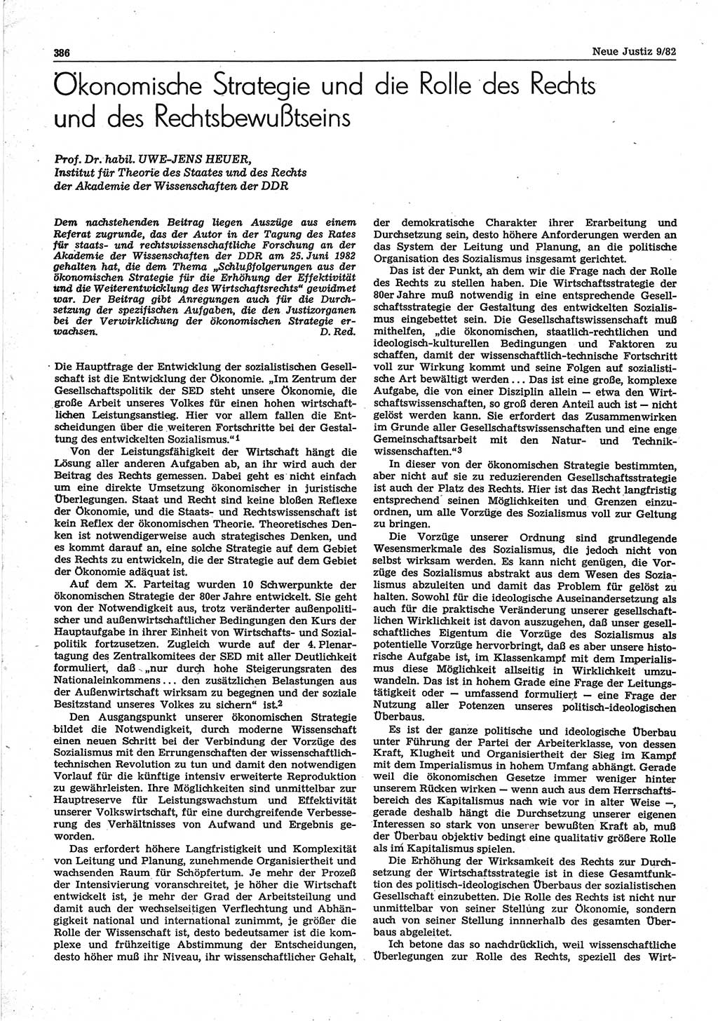 Neue Justiz (NJ), Zeitschrift für sozialistisches Recht und Gesetzlichkeit [Deutsche Demokratische Republik (DDR)], 36. Jahrgang 1982, Seite 386 (NJ DDR 1982, S. 386)