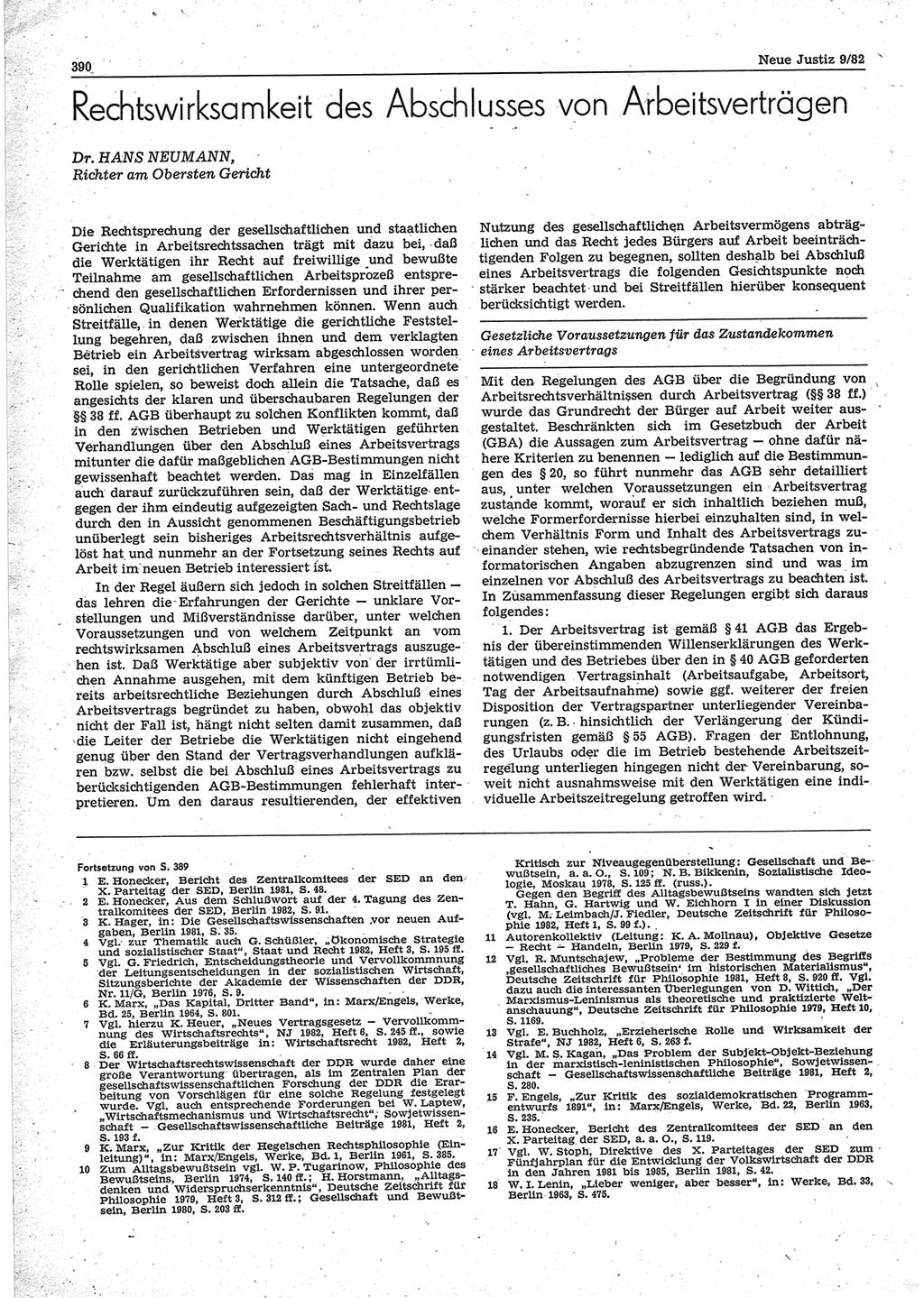 Neue Justiz (NJ), Zeitschrift für sozialistisches Recht und Gesetzlichkeit [Deutsche Demokratische Republik (DDR)], 36. Jahrgang 1982, Seite 390 (NJ DDR 1982, S. 390)