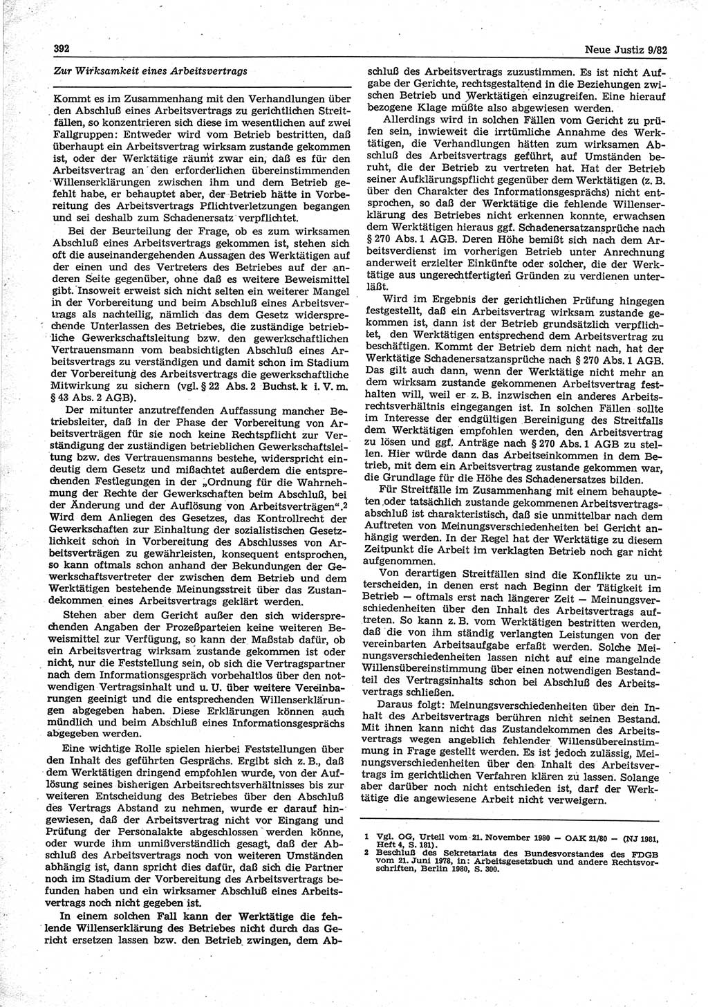 Neue Justiz (NJ), Zeitschrift für sozialistisches Recht und Gesetzlichkeit [Deutsche Demokratische Republik (DDR)], 36. Jahrgang 1982, Seite 392 (NJ DDR 1982, S. 392)