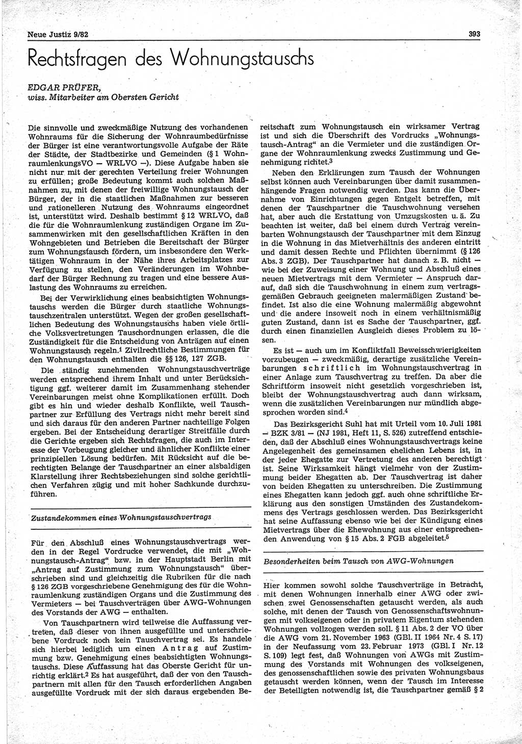 Neue Justiz (NJ), Zeitschrift für sozialistisches Recht und Gesetzlichkeit [Deutsche Demokratische Republik (DDR)], 36. Jahrgang 1982, Seite 393 (NJ DDR 1982, S. 393)