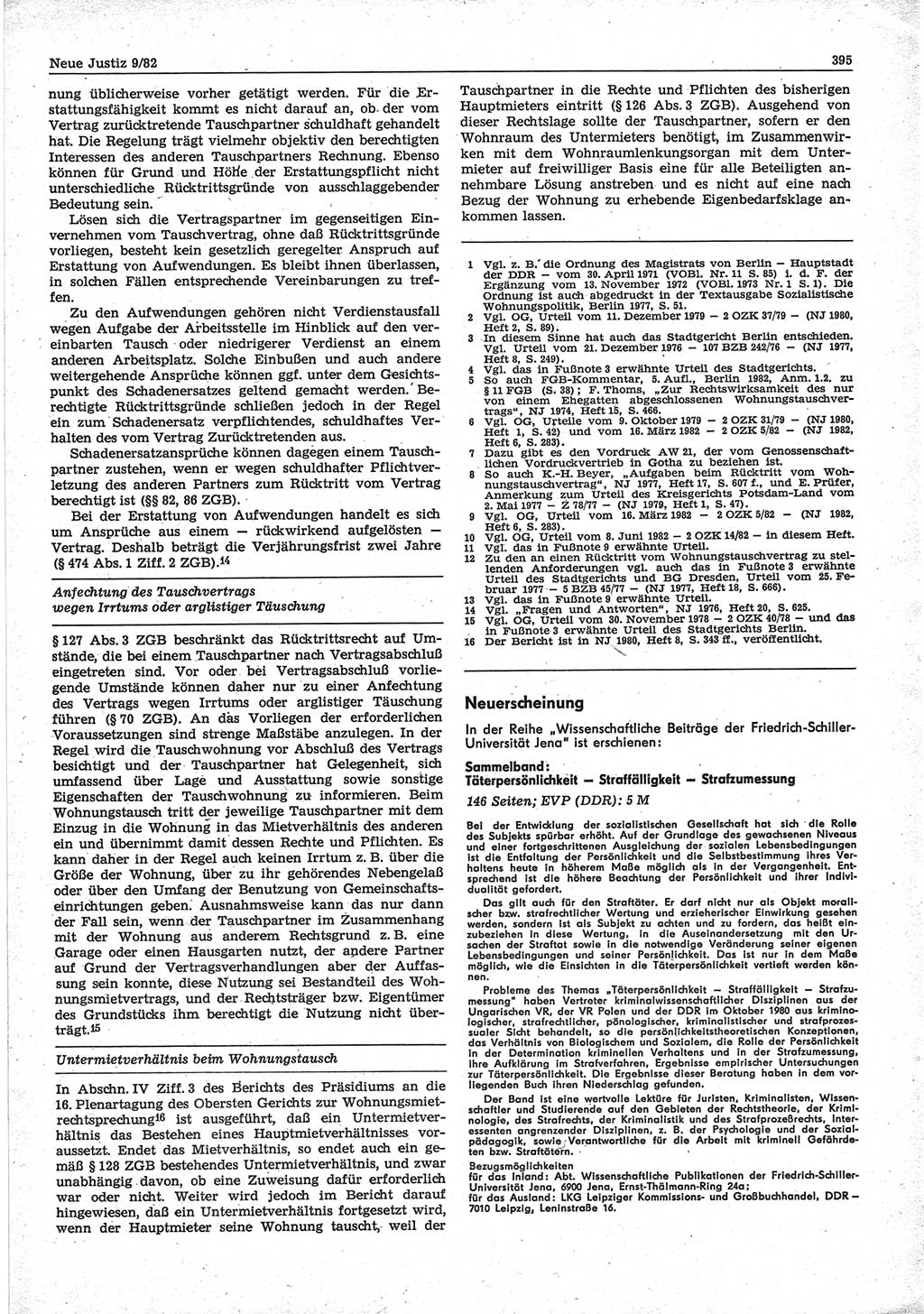 Neue Justiz (NJ), Zeitschrift für sozialistisches Recht und Gesetzlichkeit [Deutsche Demokratische Republik (DDR)], 36. Jahrgang 1982, Seite 395 (NJ DDR 1982, S. 395)