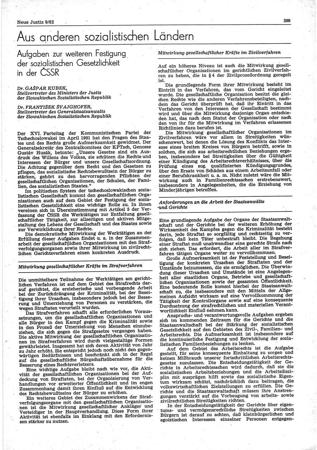 Neue Justiz (NJ), Zeitschrift für sozialistisches Recht und Gesetzlichkeit [Deutsche Demokratische Republik (DDR)], 36. Jahrgang 1982, Seite 399 (NJ DDR 1982, S. 399)