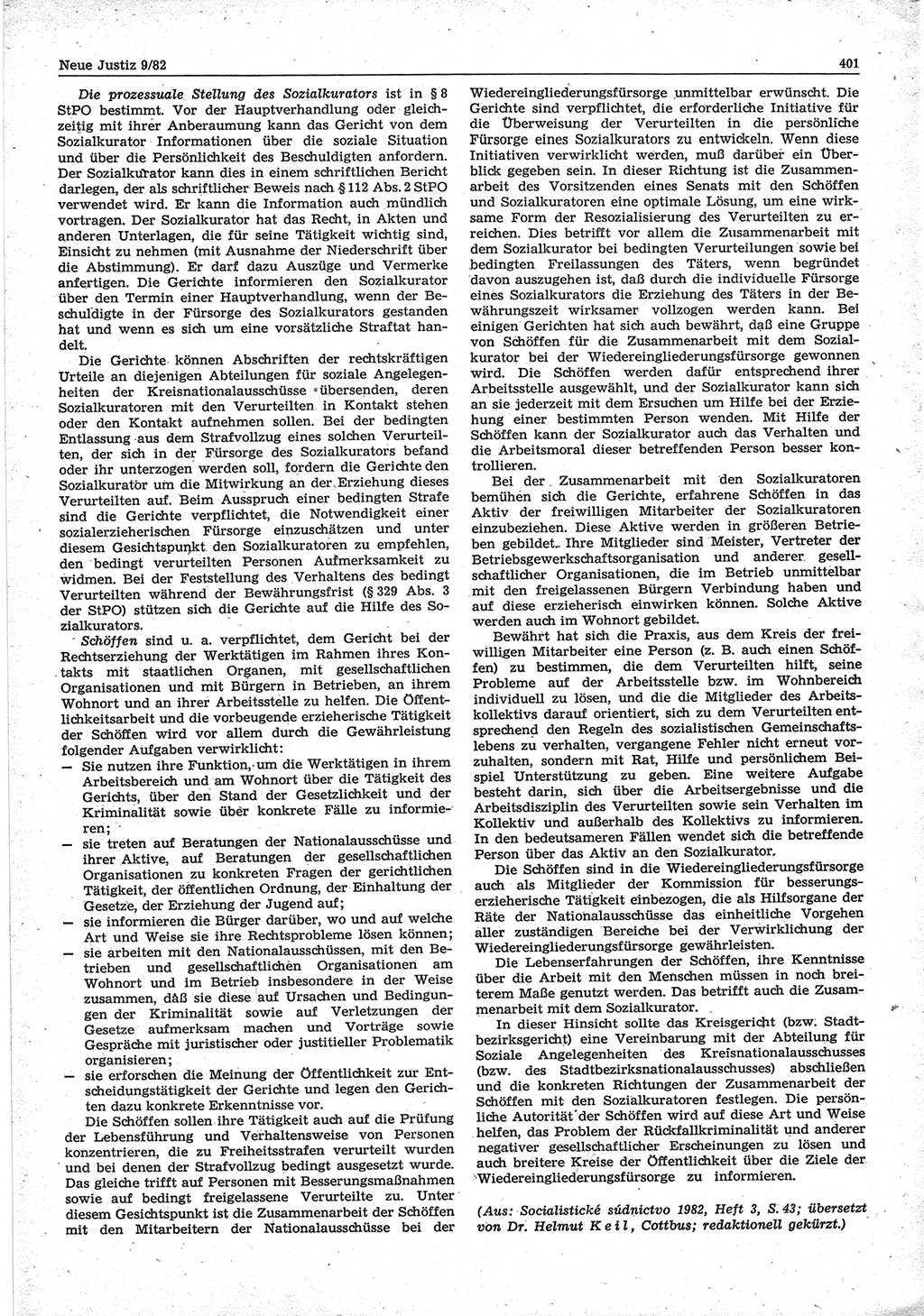 Neue Justiz (NJ), Zeitschrift für sozialistisches Recht und Gesetzlichkeit [Deutsche Demokratische Republik (DDR)], 36. Jahrgang 1982, Seite 401 (NJ DDR 1982, S. 401)