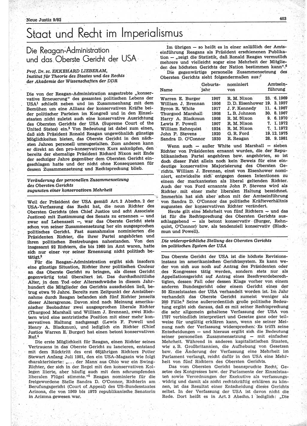 Neue Justiz (NJ), Zeitschrift für sozialistisches Recht und Gesetzlichkeit [Deutsche Demokratische Republik (DDR)], 36. Jahrgang 1982, Seite 403 (NJ DDR 1982, S. 403)