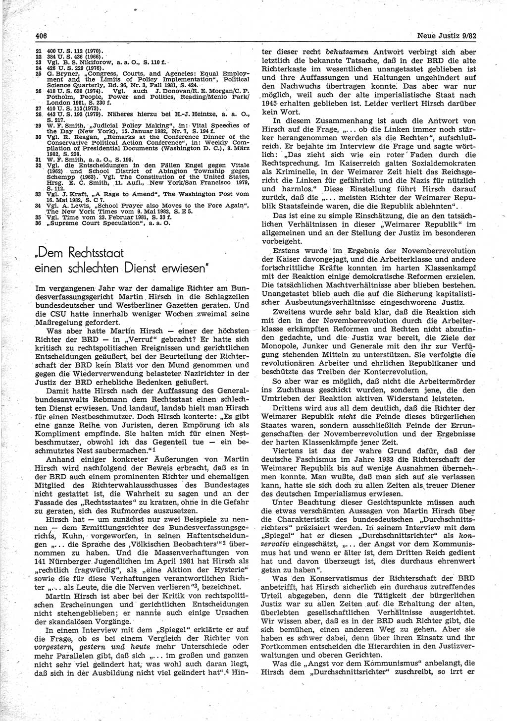 Neue Justiz (NJ), Zeitschrift für sozialistisches Recht und Gesetzlichkeit [Deutsche Demokratische Republik (DDR)], 36. Jahrgang 1982, Seite 406 (NJ DDR 1982, S. 406)