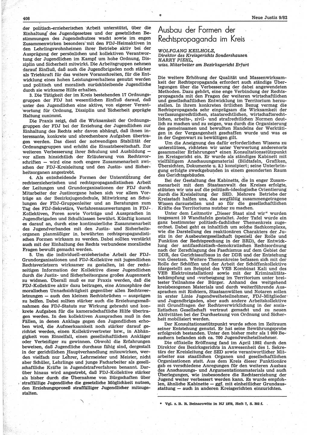 Neue Justiz (NJ), Zeitschrift für sozialistisches Recht und Gesetzlichkeit [Deutsche Demokratische Republik (DDR)], 36. Jahrgang 1982, Seite 408 (NJ DDR 1982, S. 408)