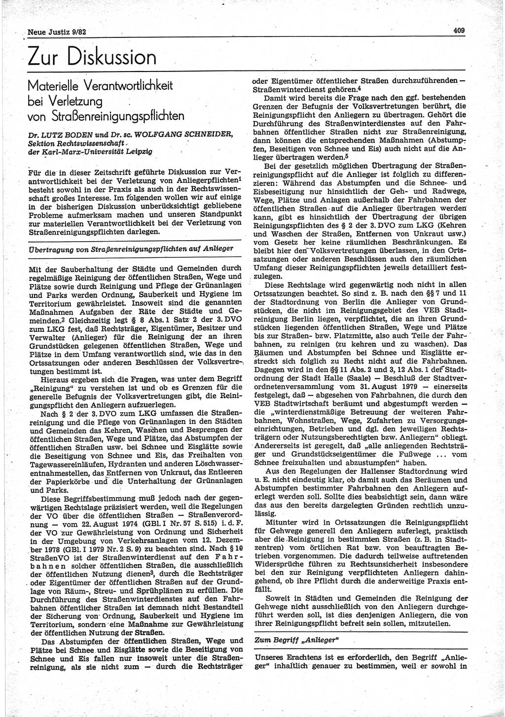 Neue Justiz (NJ), Zeitschrift für sozialistisches Recht und Gesetzlichkeit [Deutsche Demokratische Republik (DDR)], 36. Jahrgang 1982, Seite 409 (NJ DDR 1982, S. 409)