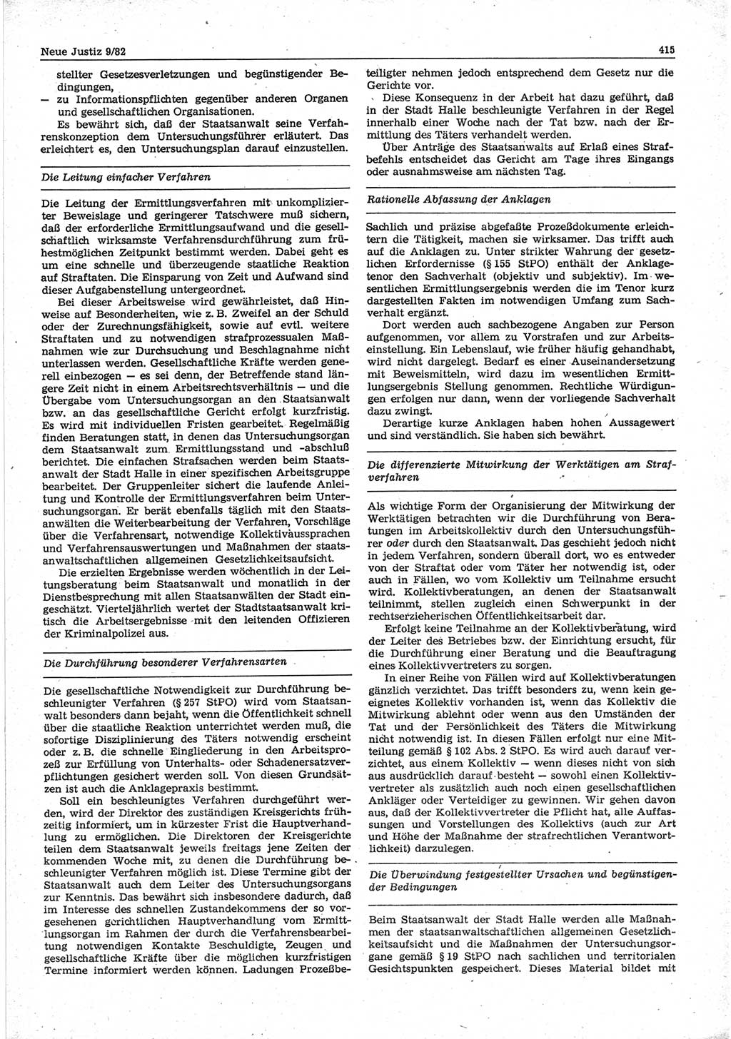 Neue Justiz (NJ), Zeitschrift für sozialistisches Recht und Gesetzlichkeit [Deutsche Demokratische Republik (DDR)], 36. Jahrgang 1982, Seite 415 (NJ DDR 1982, S. 415)