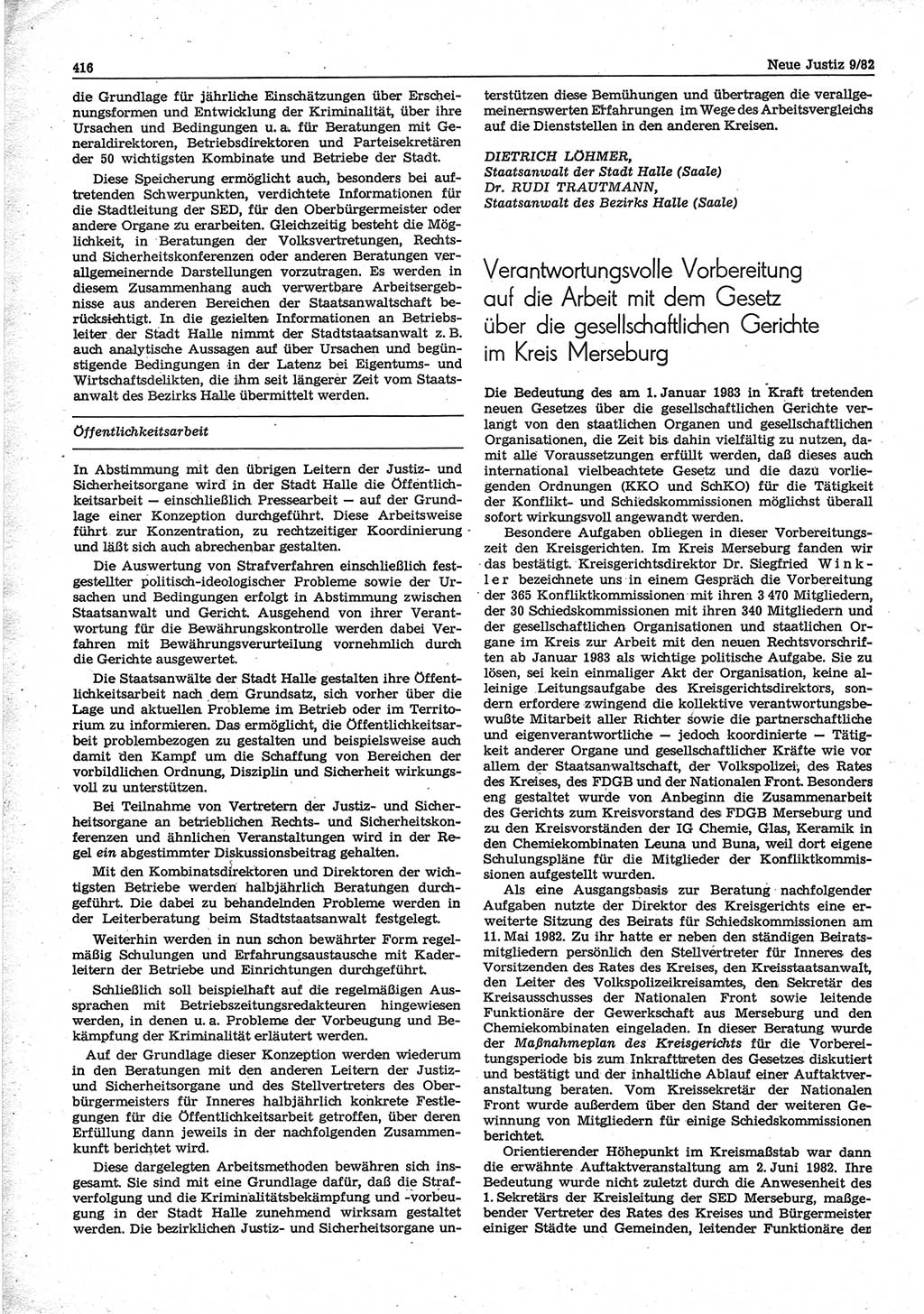 Neue Justiz (NJ), Zeitschrift für sozialistisches Recht und Gesetzlichkeit [Deutsche Demokratische Republik (DDR)], 36. Jahrgang 1982, Seite 416 (NJ DDR 1982, S. 416)