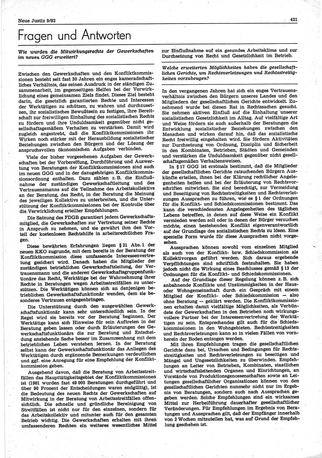 Neue Justiz (NJ), Zeitschrift für sozialistisches Recht und Gesetzlichkeit [Deutsche Demokratische Republik (DDR)], 36. Jahrgang 1982, Seite 421 (NJ DDR 1982, S. 421)