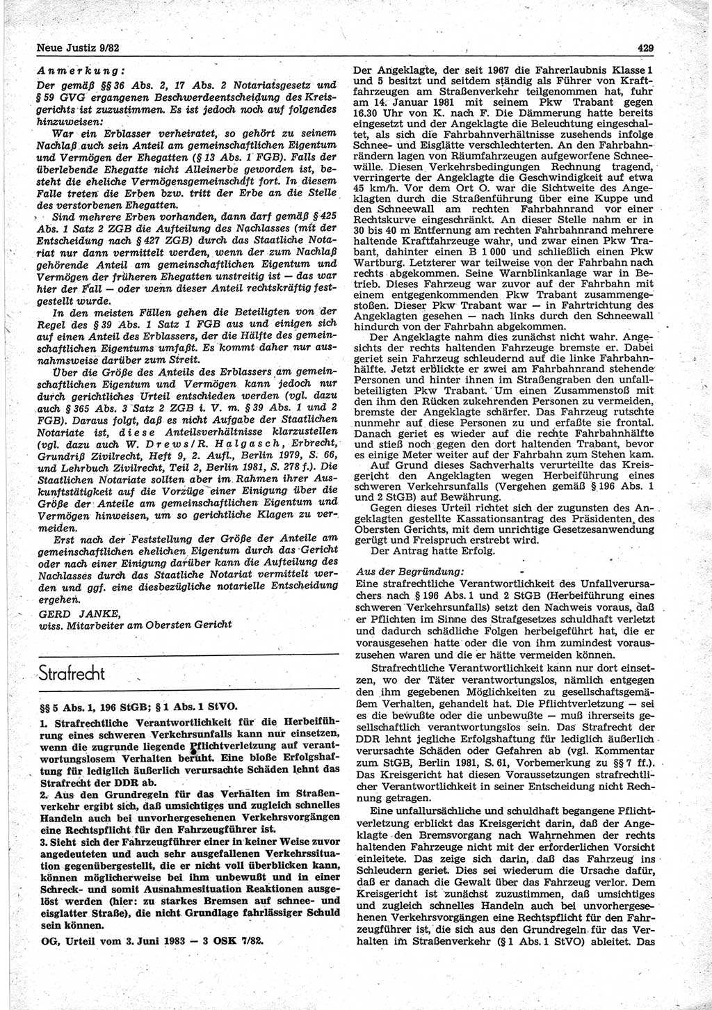 Neue Justiz (NJ), Zeitschrift für sozialistisches Recht und Gesetzlichkeit [Deutsche Demokratische Republik (DDR)], 36. Jahrgang 1982, Seite 429 (NJ DDR 1982, S. 429)