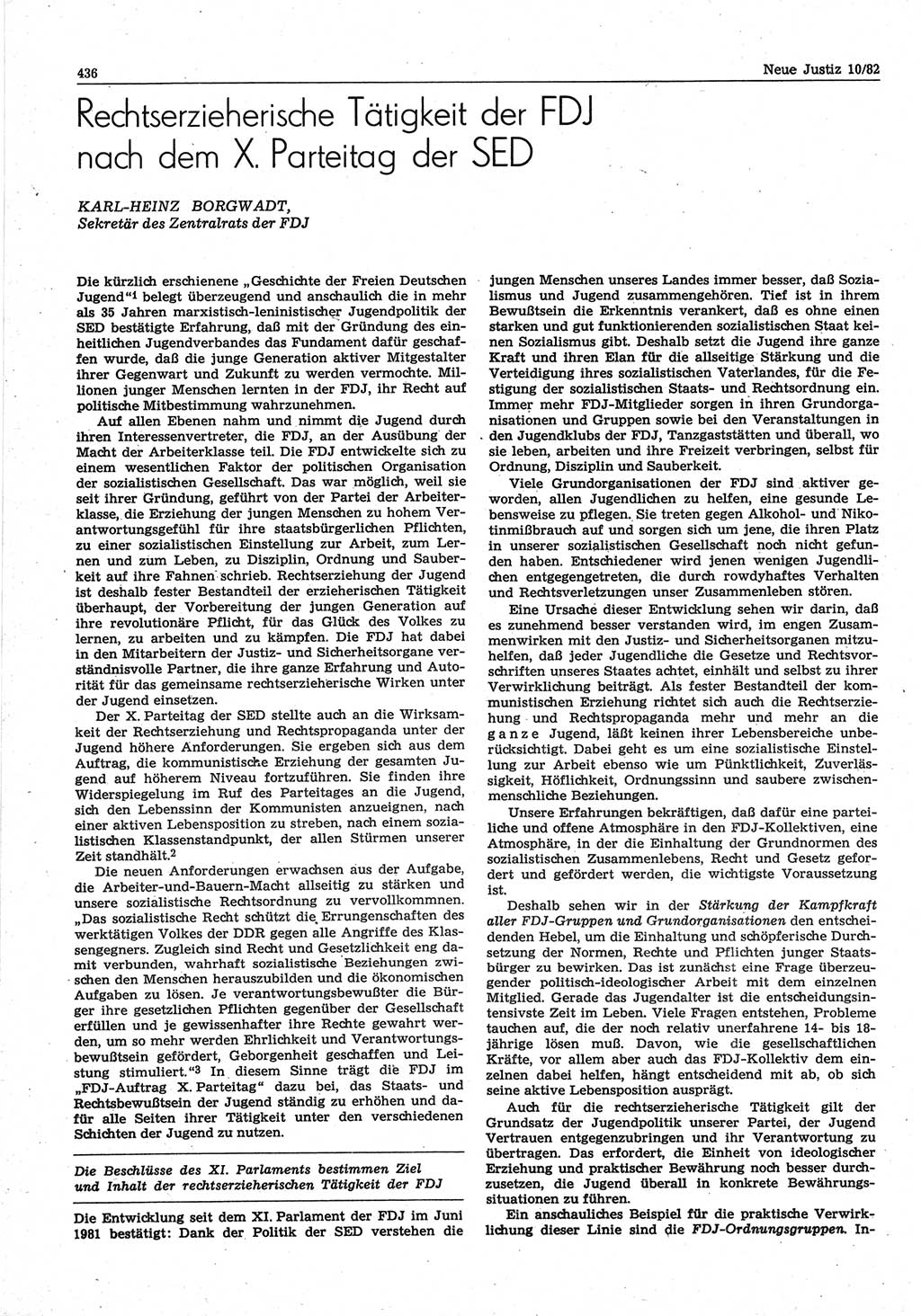 Neue Justiz (NJ), Zeitschrift für sozialistisches Recht und Gesetzlichkeit [Deutsche Demokratische Republik (DDR)], 36. Jahrgang 1982, Seite 436 (NJ DDR 1982, S. 436)