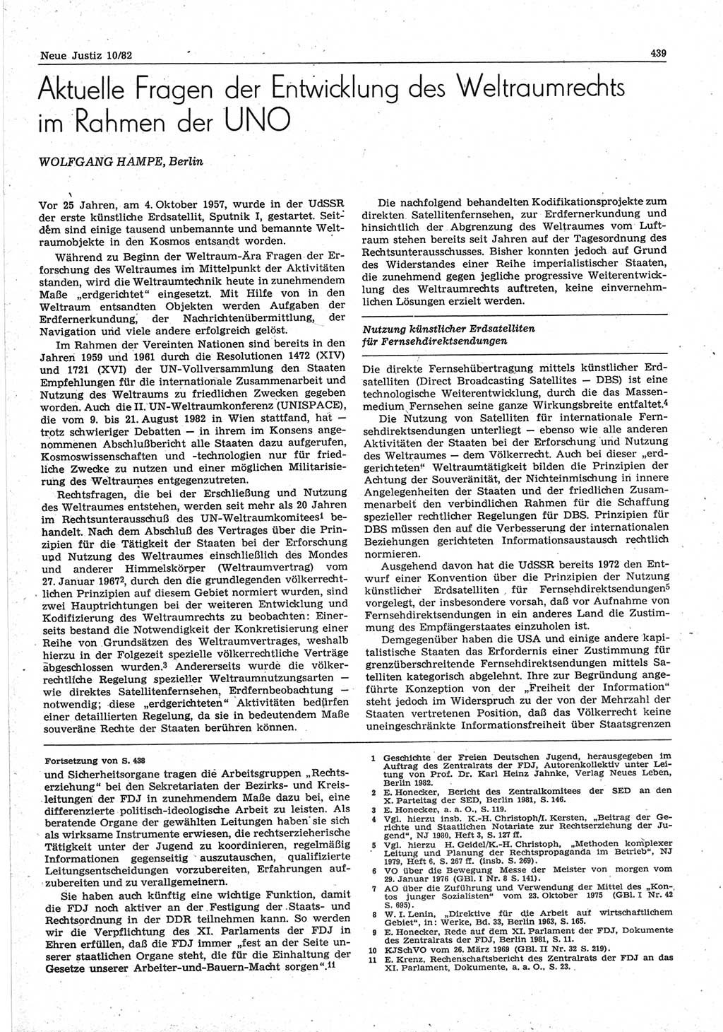 Neue Justiz (NJ), Zeitschrift für sozialistisches Recht und Gesetzlichkeit [Deutsche Demokratische Republik (DDR)], 36. Jahrgang 1982, Seite 439 (NJ DDR 1982, S. 439)