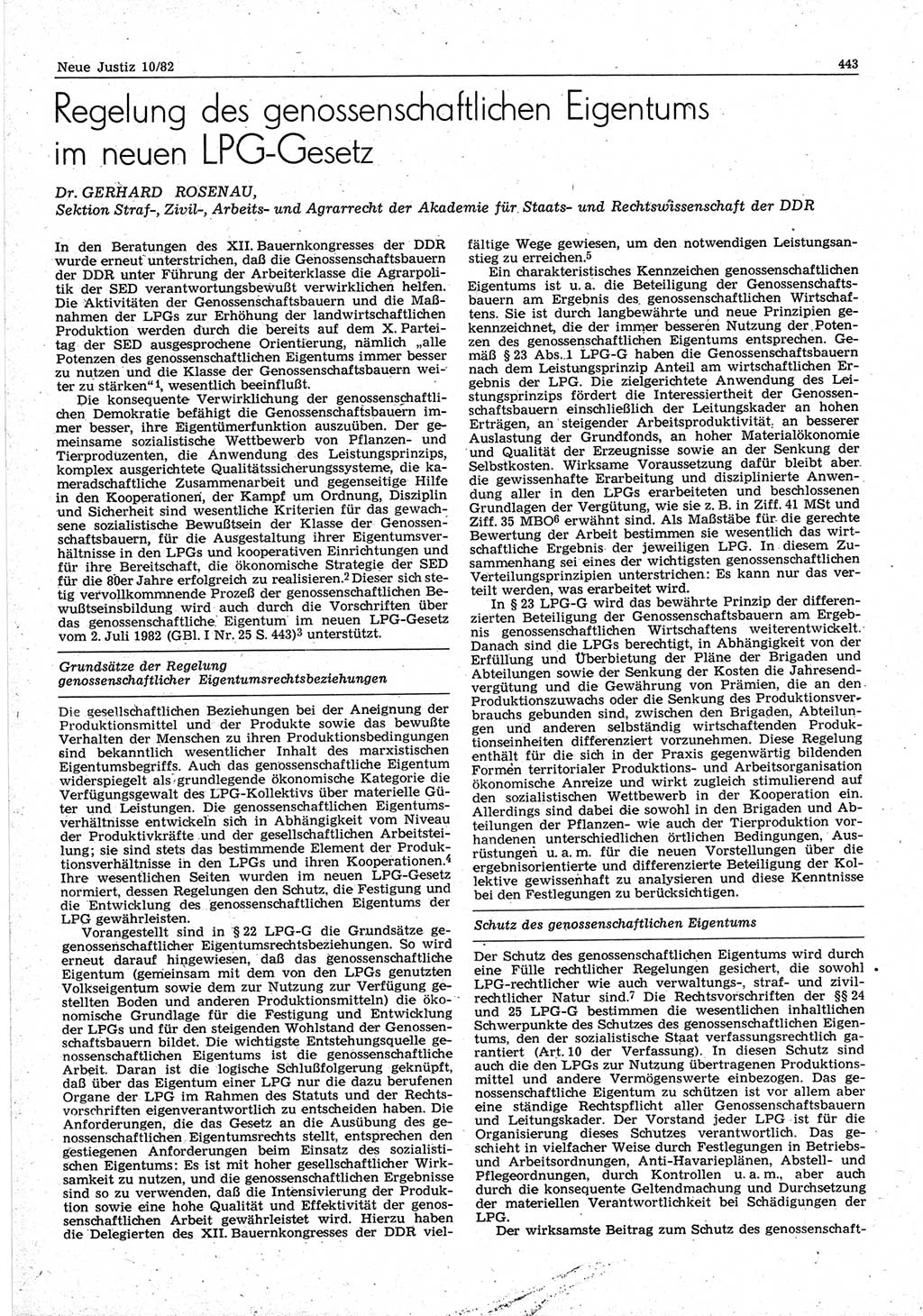 Neue Justiz (NJ), Zeitschrift für sozialistisches Recht und Gesetzlichkeit [Deutsche Demokratische Republik (DDR)], 36. Jahrgang 1982, Seite 443 (NJ DDR 1982, S. 443)