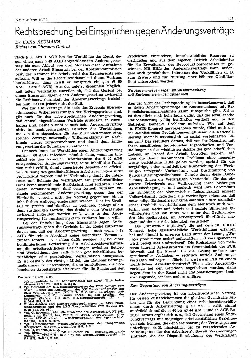 Neue Justiz (NJ), Zeitschrift für sozialistisches Recht und Gesetzlichkeit [Deutsche Demokratische Republik (DDR)], 36. Jahrgang 1982, Seite 445 (NJ DDR 1982, S. 445)
