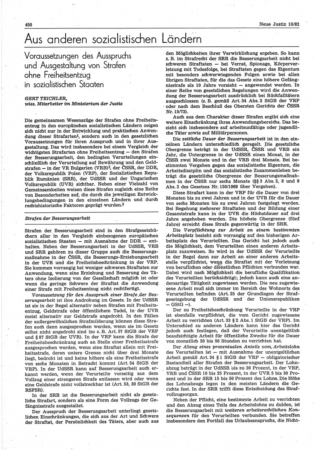 Neue Justiz (NJ), Zeitschrift für sozialistisches Recht und Gesetzlichkeit [Deutsche Demokratische Republik (DDR)], 36. Jahrgang 1982, Seite 450 (NJ DDR 1982, S. 450)