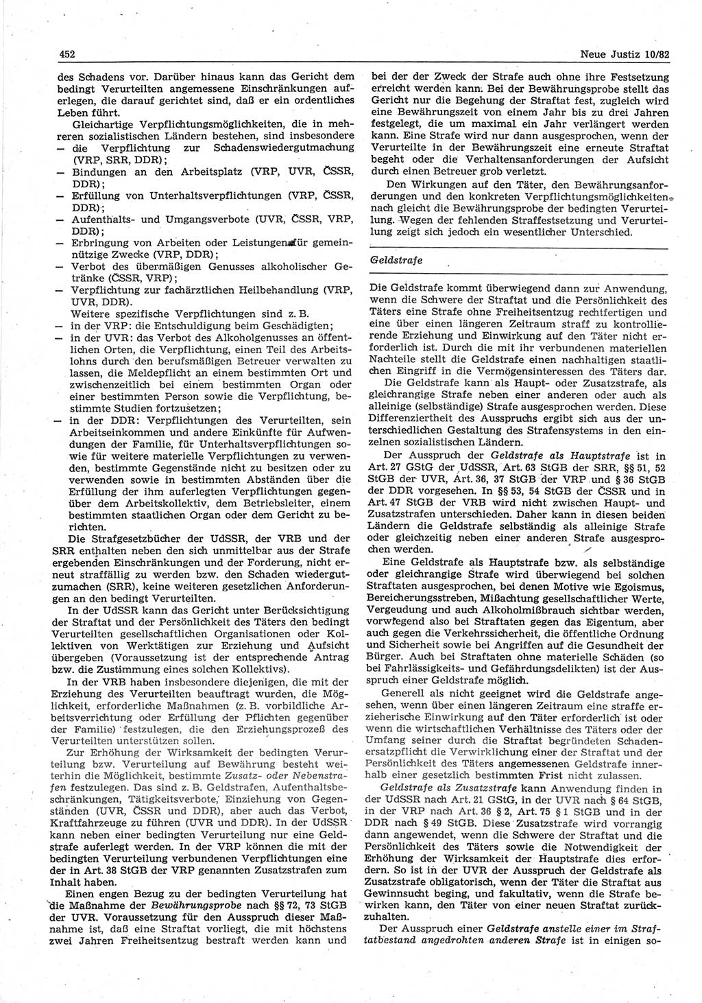 Neue Justiz (NJ), Zeitschrift für sozialistisches Recht und Gesetzlichkeit [Deutsche Demokratische Republik (DDR)], 36. Jahrgang 1982, Seite 452 (NJ DDR 1982, S. 452)