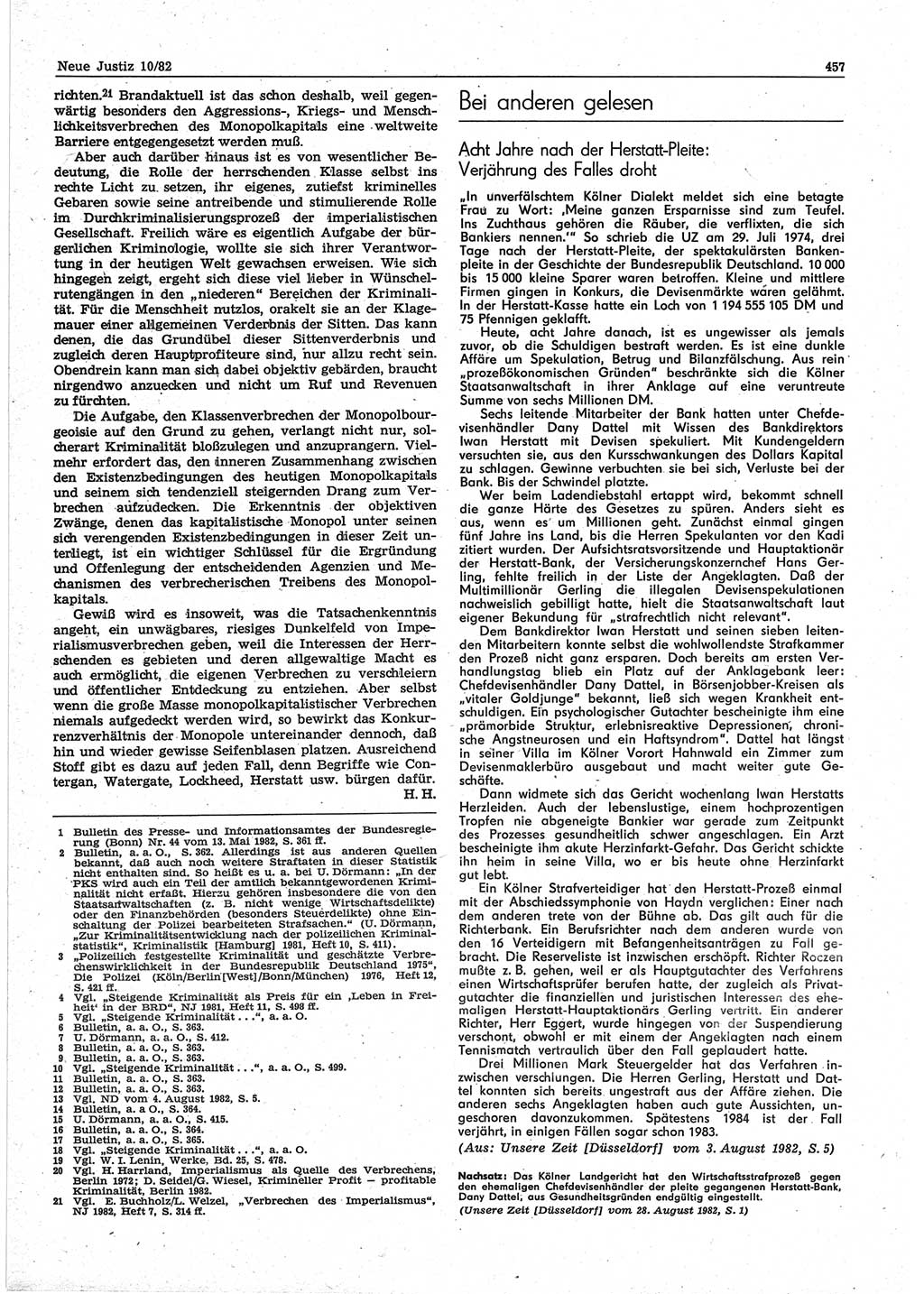 Neue Justiz (NJ), Zeitschrift für sozialistisches Recht und Gesetzlichkeit [Deutsche Demokratische Republik (DDR)], 36. Jahrgang 1982, Seite 457 (NJ DDR 1982, S. 457)