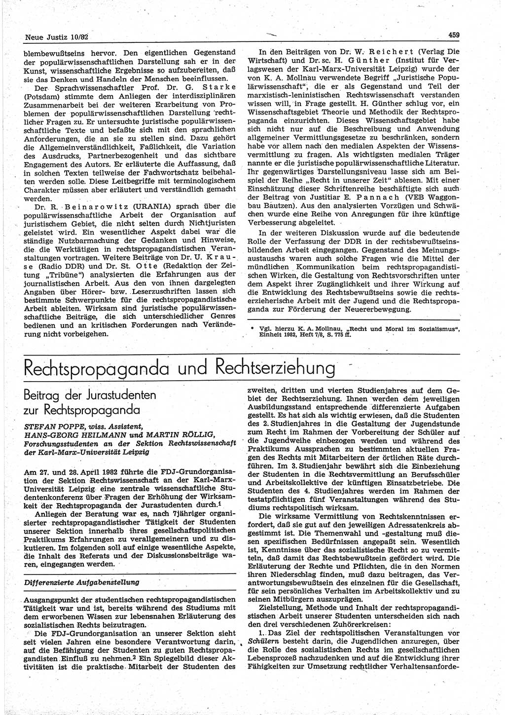 Neue Justiz (NJ), Zeitschrift für sozialistisches Recht und Gesetzlichkeit [Deutsche Demokratische Republik (DDR)], 36. Jahrgang 1982, Seite 459 (NJ DDR 1982, S. 459)