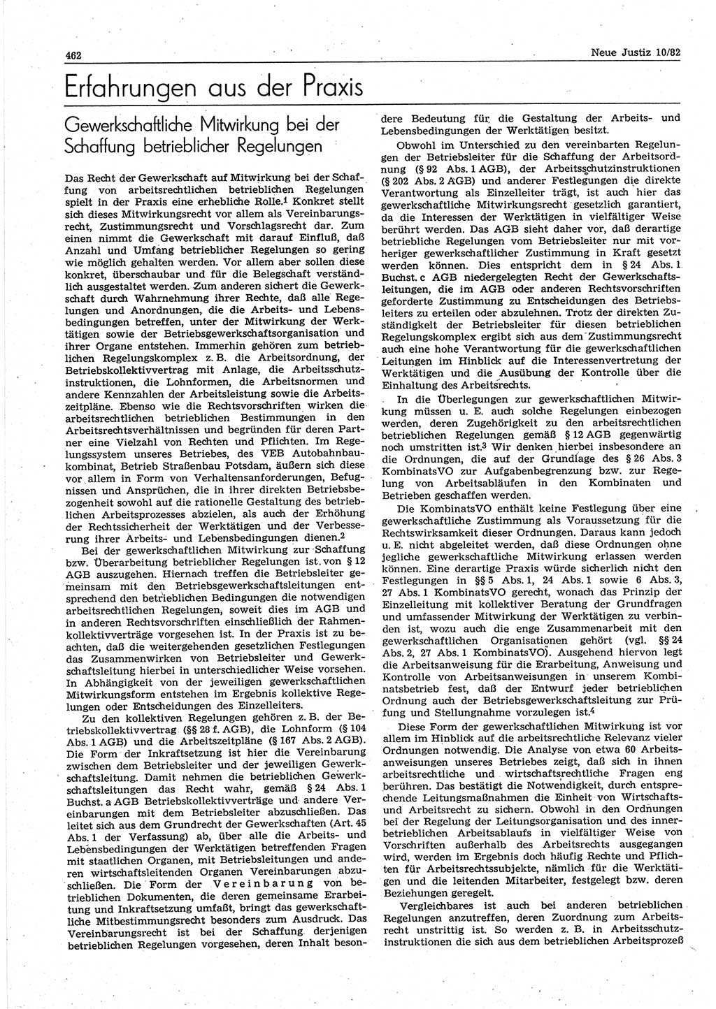 Neue Justiz (NJ), Zeitschrift für sozialistisches Recht und Gesetzlichkeit [Deutsche Demokratische Republik (DDR)], 36. Jahrgang 1982, Seite 462 (NJ DDR 1982, S. 462)
