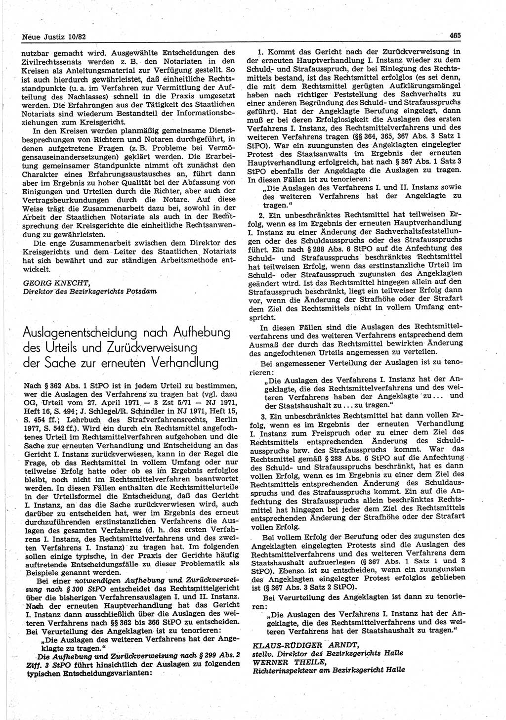 Neue Justiz (NJ), Zeitschrift für sozialistisches Recht und Gesetzlichkeit [Deutsche Demokratische Republik (DDR)], 36. Jahrgang 1982, Seite 465 (NJ DDR 1982, S. 465)