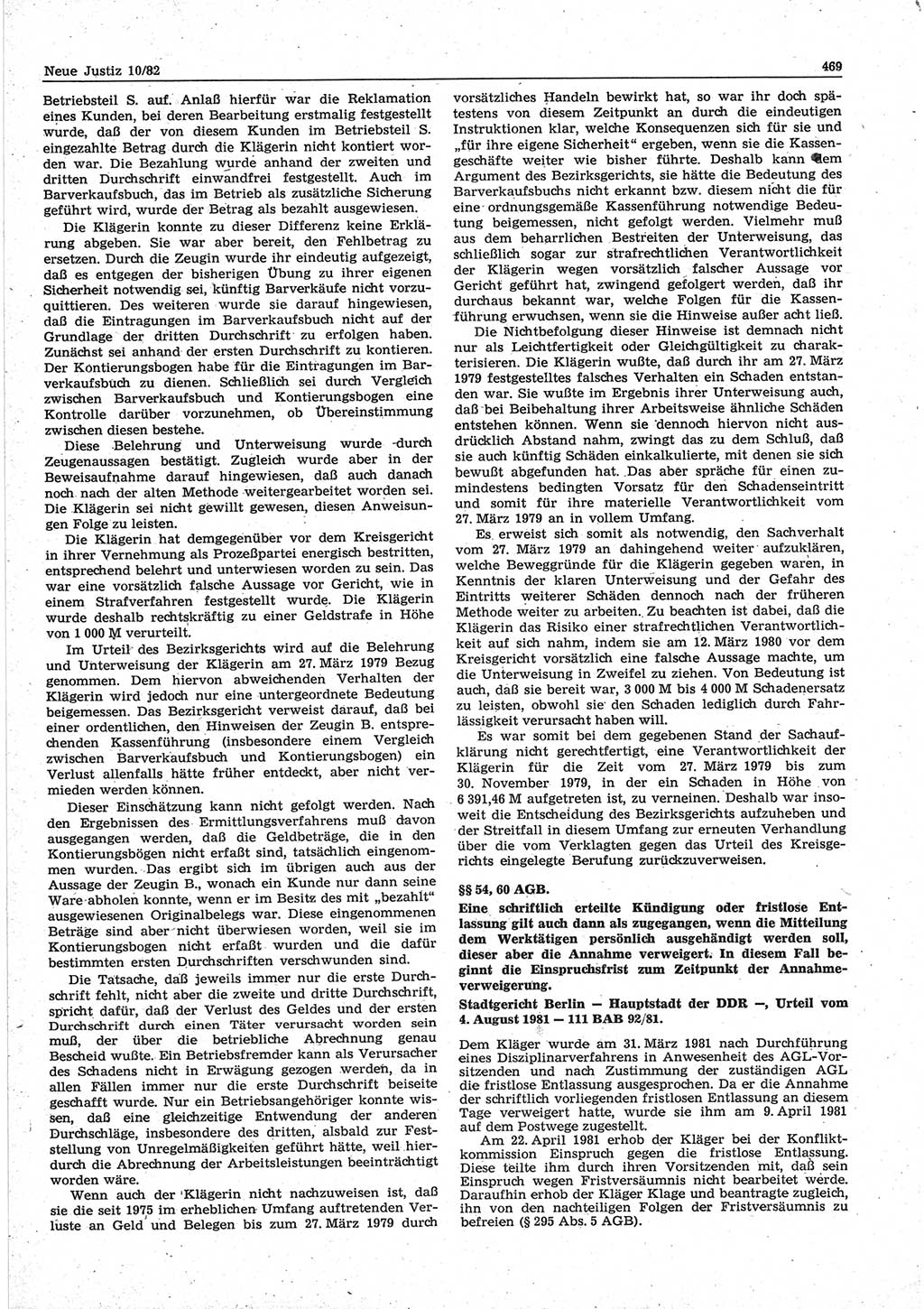 Neue Justiz (NJ), Zeitschrift für sozialistisches Recht und Gesetzlichkeit [Deutsche Demokratische Republik (DDR)], 36. Jahrgang 1982, Seite 469 (NJ DDR 1982, S. 469)