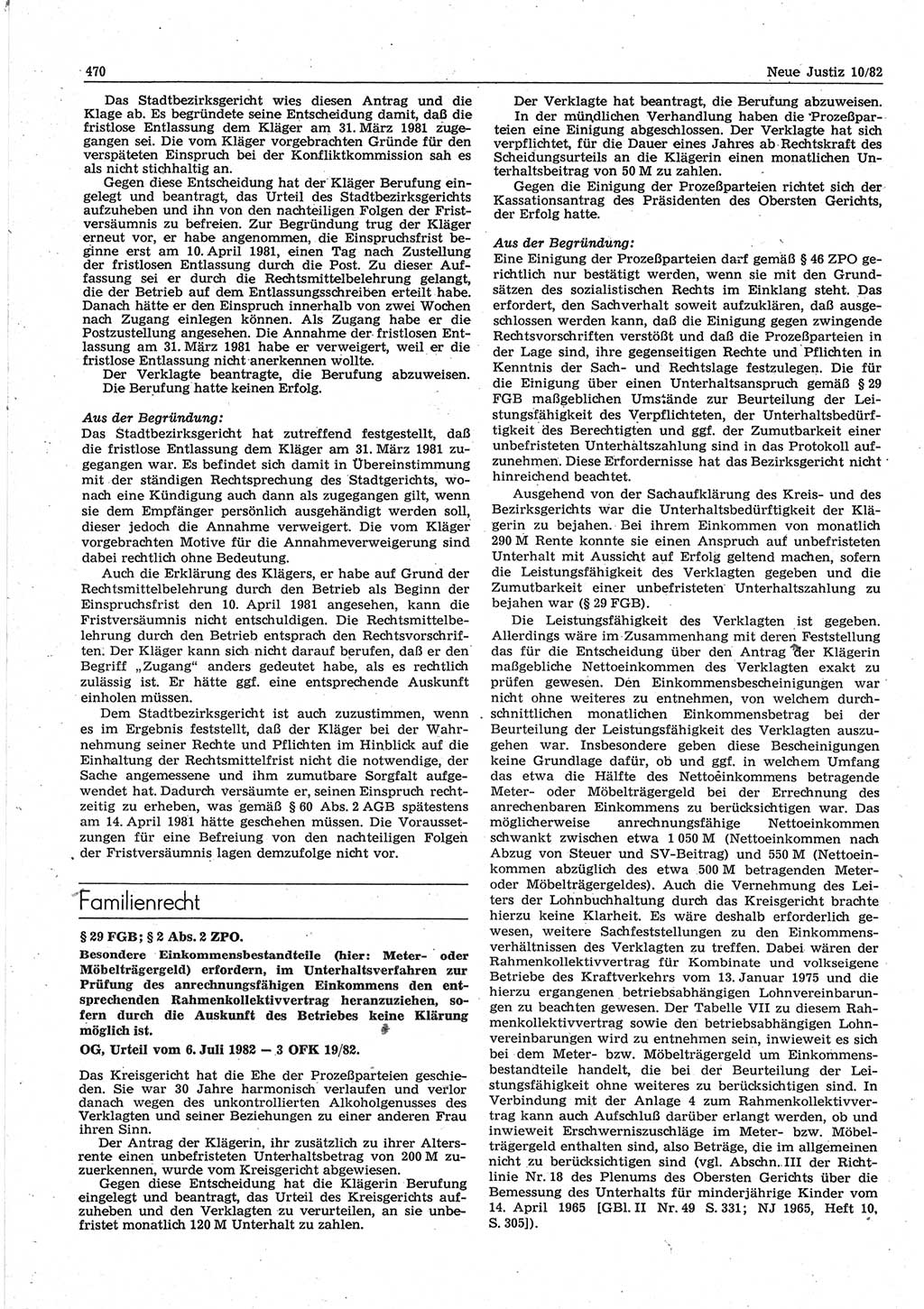 Neue Justiz (NJ), Zeitschrift für sozialistisches Recht und Gesetzlichkeit [Deutsche Demokratische Republik (DDR)], 36. Jahrgang 1982, Seite 470 (NJ DDR 1982, S. 470)