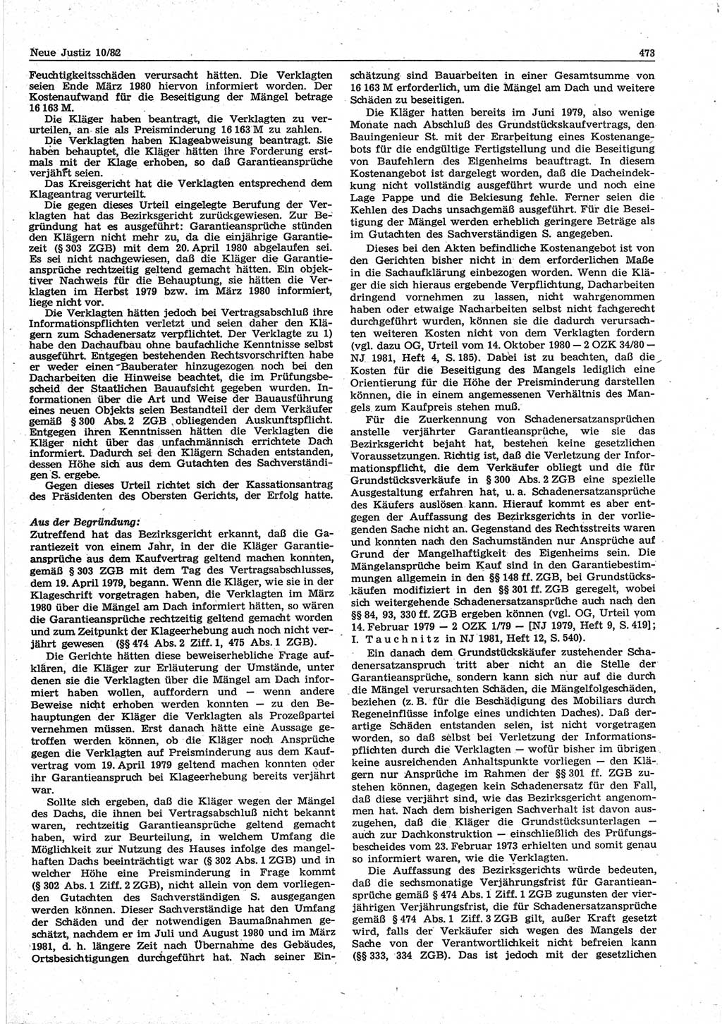 Neue Justiz (NJ), Zeitschrift für sozialistisches Recht und Gesetzlichkeit [Deutsche Demokratische Republik (DDR)], 36. Jahrgang 1982, Seite 473 (NJ DDR 1982, S. 473)