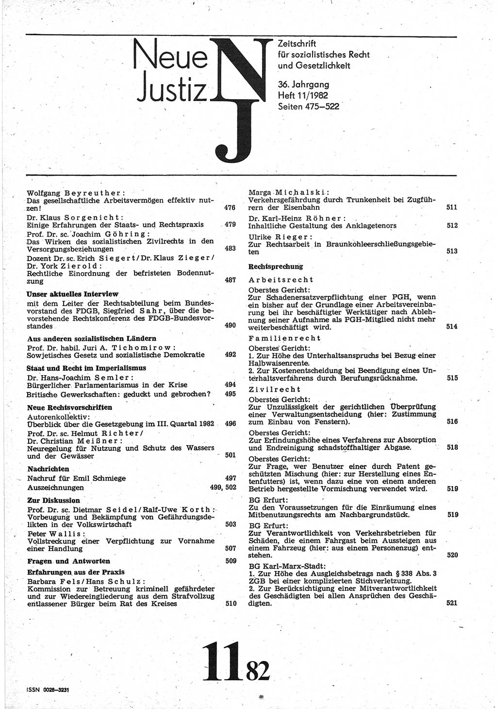 Neue Justiz (NJ), Zeitschrift für sozialistisches Recht und Gesetzlichkeit [Deutsche Demokratische Republik (DDR)], 36. Jahrgang 1982, Seite 475 (NJ DDR 1982, S. 475)